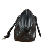 Prada Vintage Black Leather Vitello Drive Perforated Bowling Tote Bag