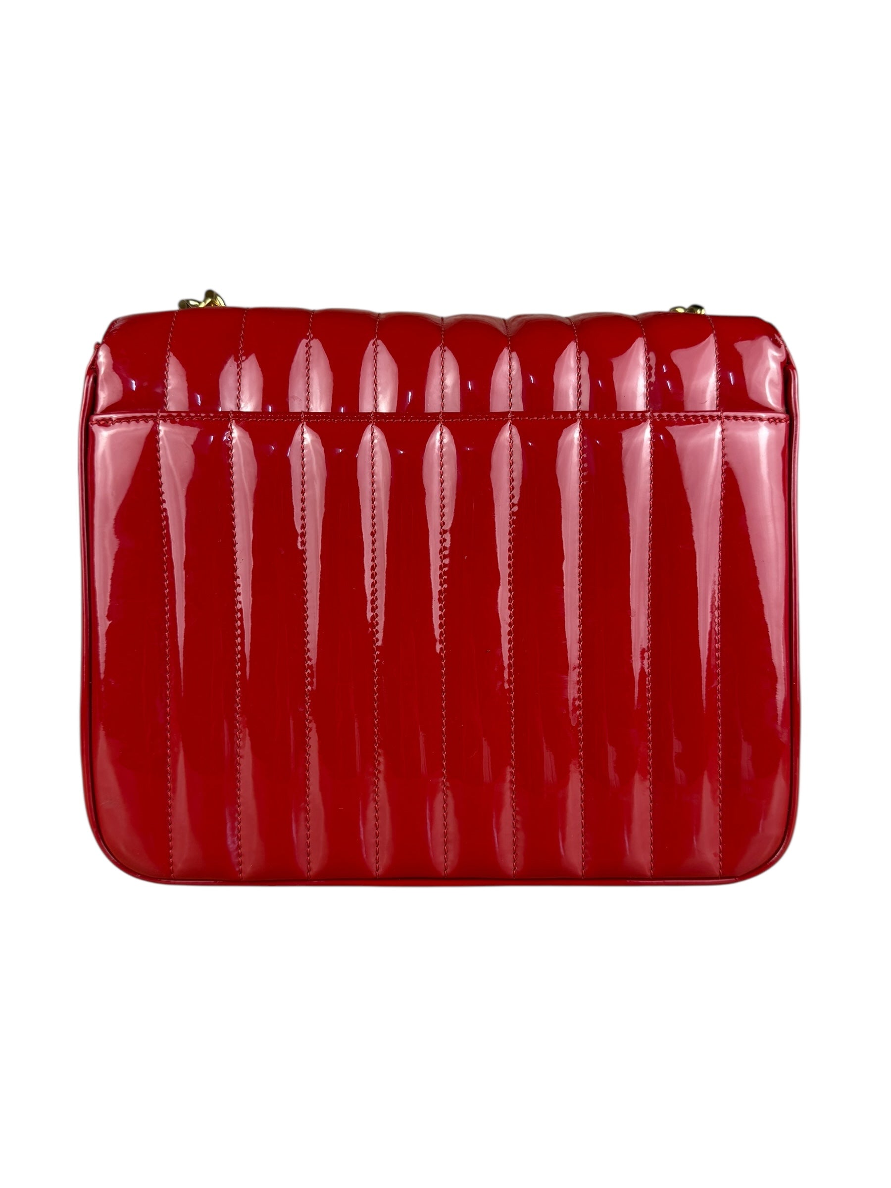 Saint Laurent Red Patent Vicky Chain Flap Bag