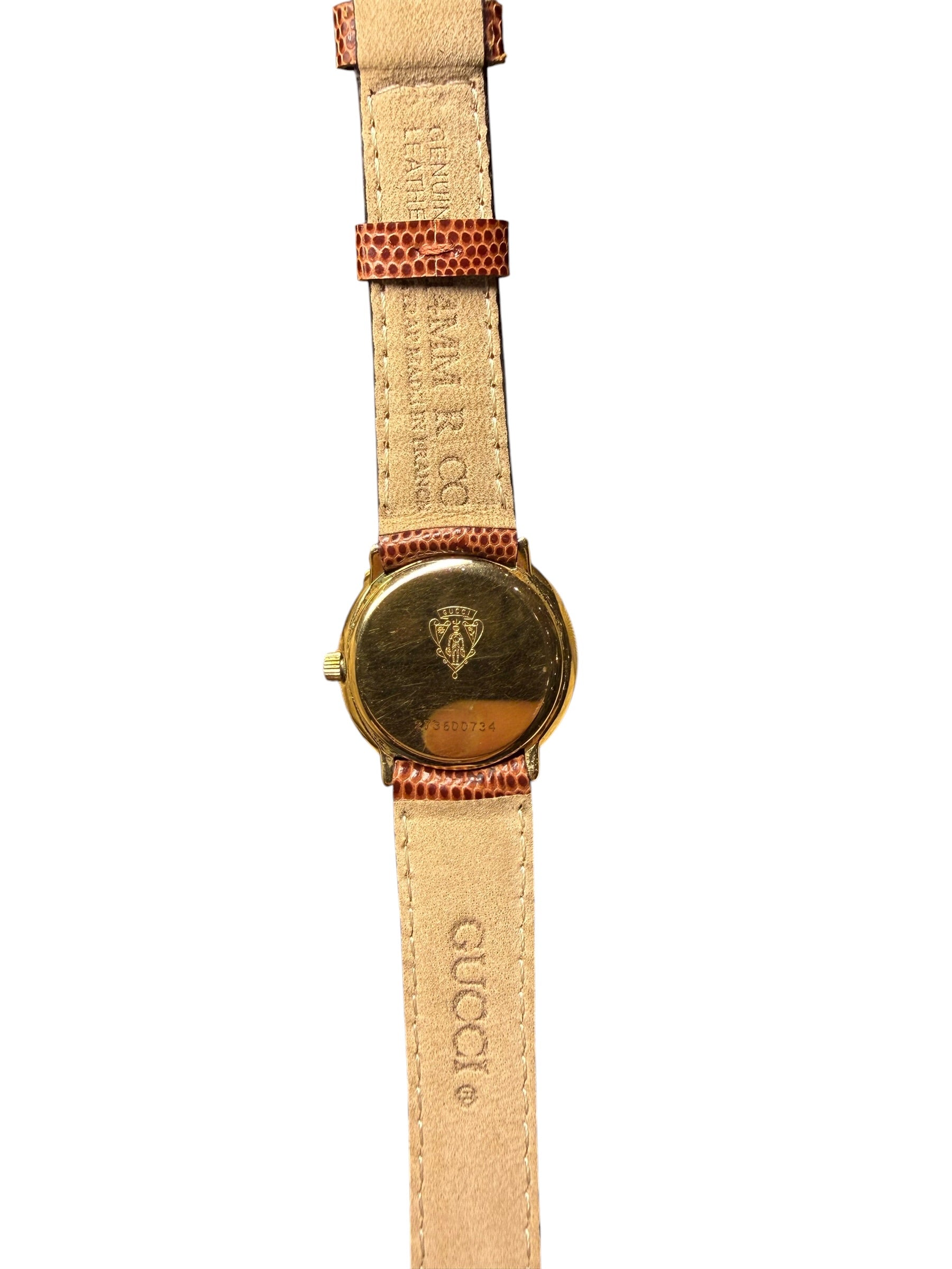 Gucci Champagne Round Dial Brown Strap