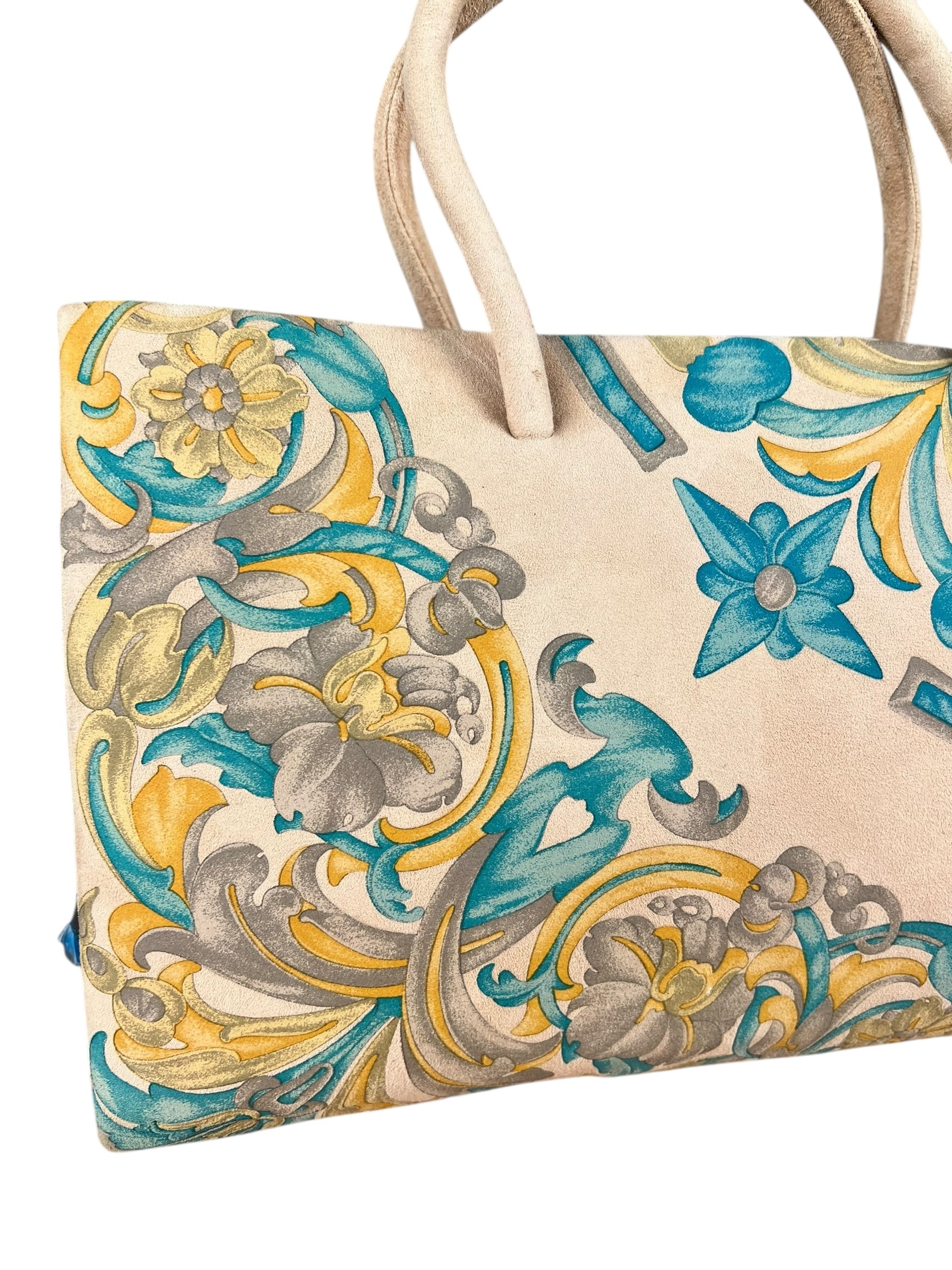 Loewe Vintage Floral Print Suede Handbag