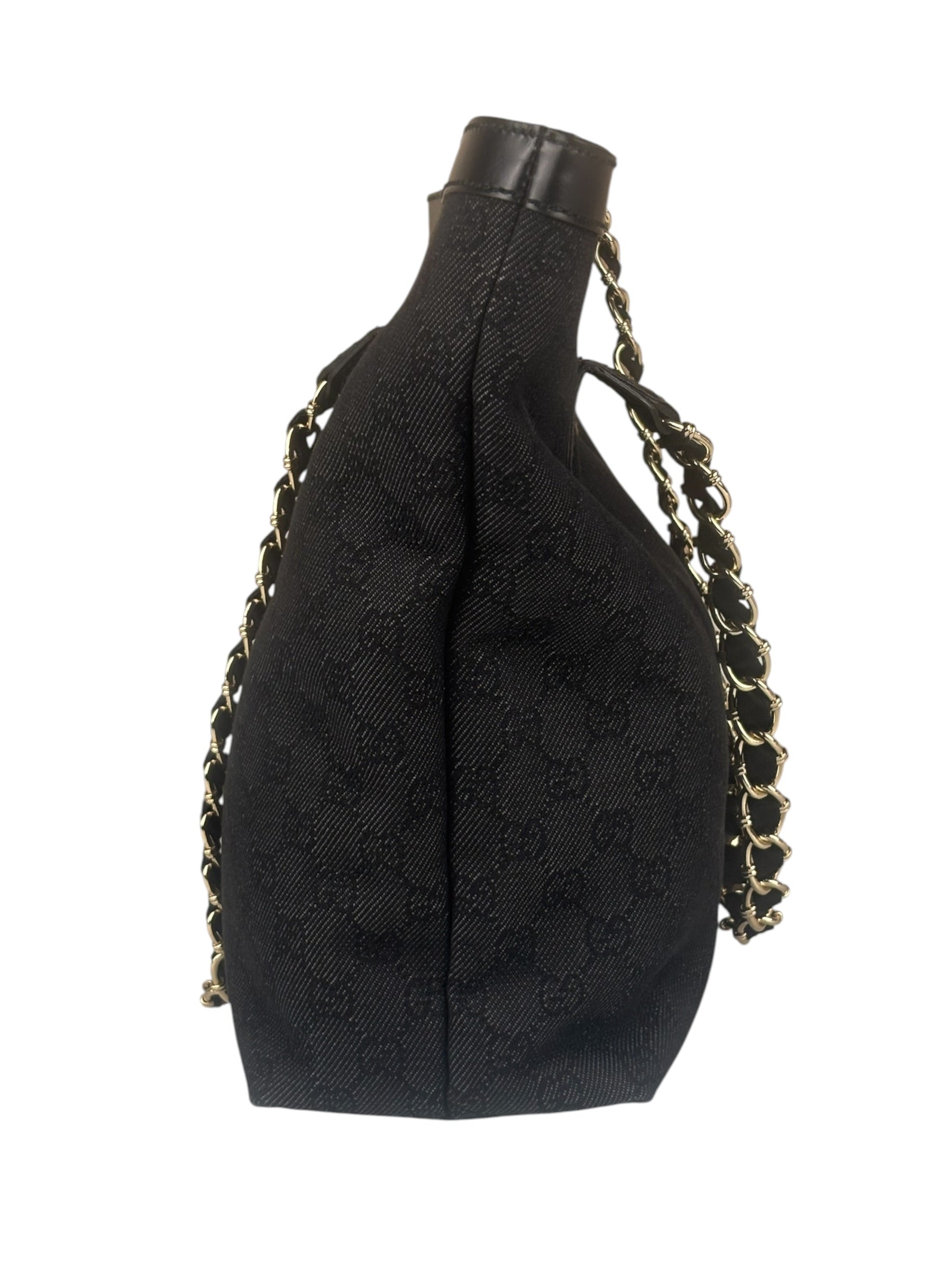Gucci GG Black Canvas Capri Chain Tote Bag