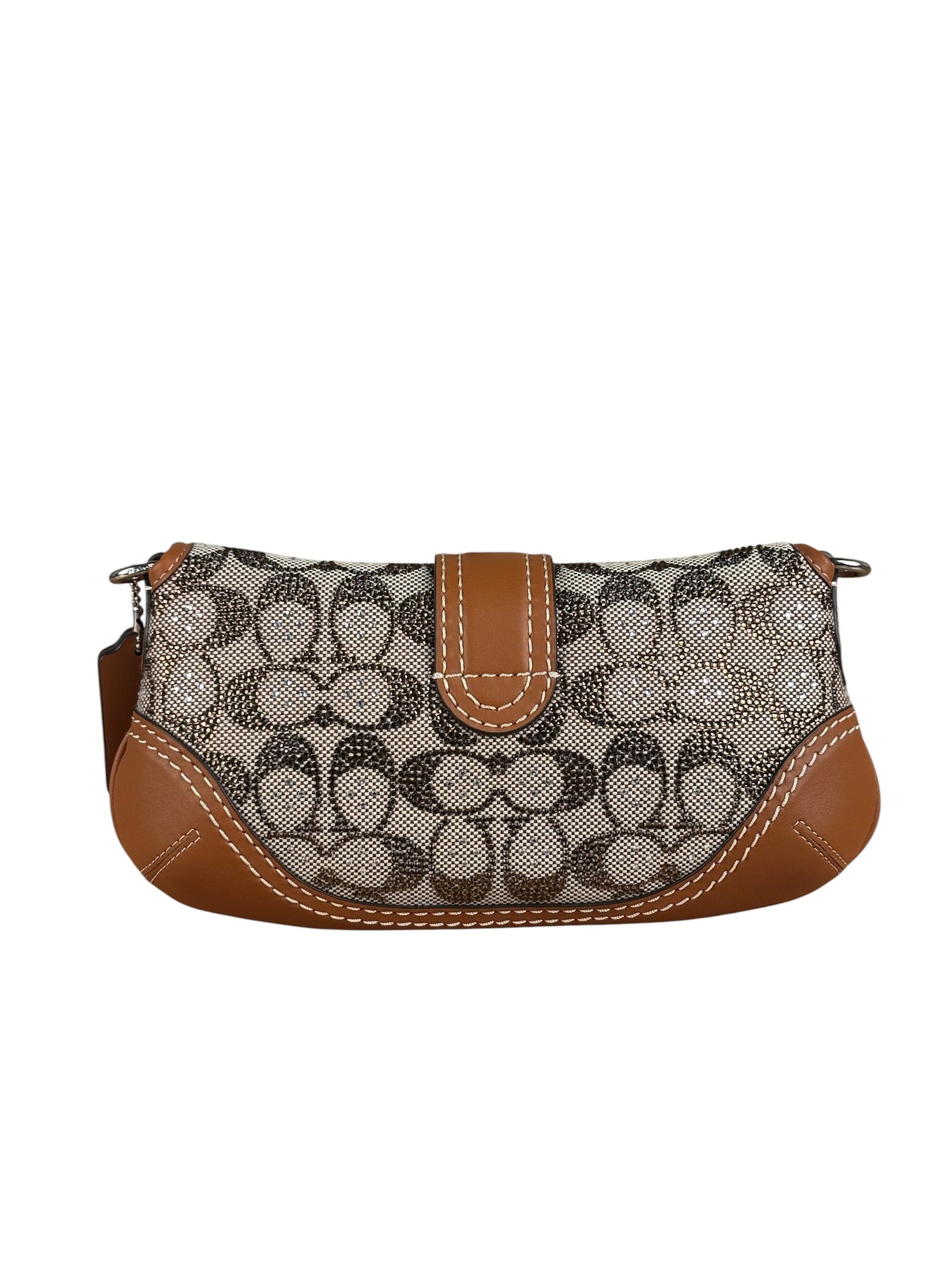 Coach Leather Trim Crystal Signature Jacquard Soho Pochette