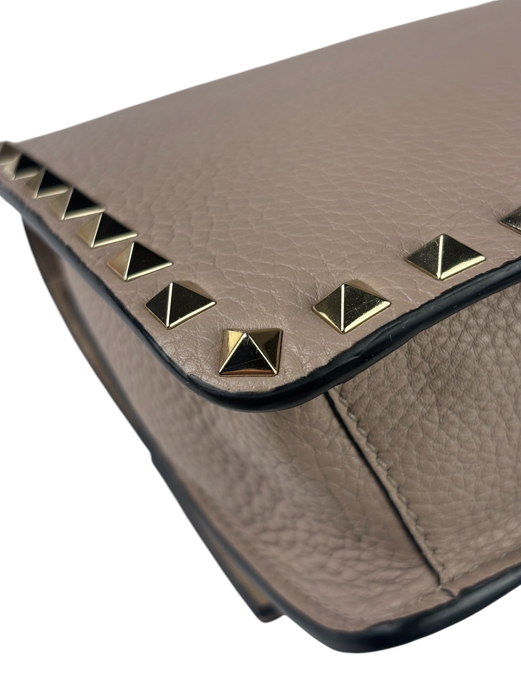 Valentino Neutral Garavani Calfskin Rockstud Crossbody Bag