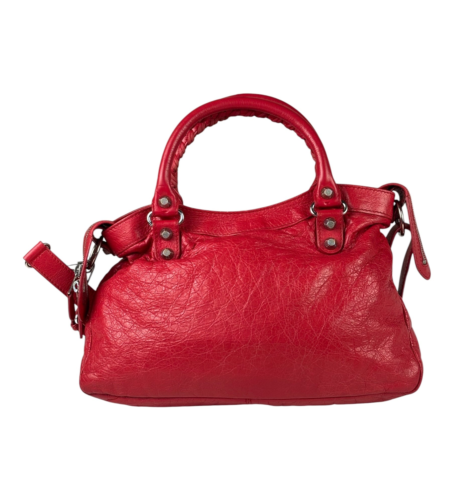 Balenciaga Red Leather Motocross City Two-Way Bag