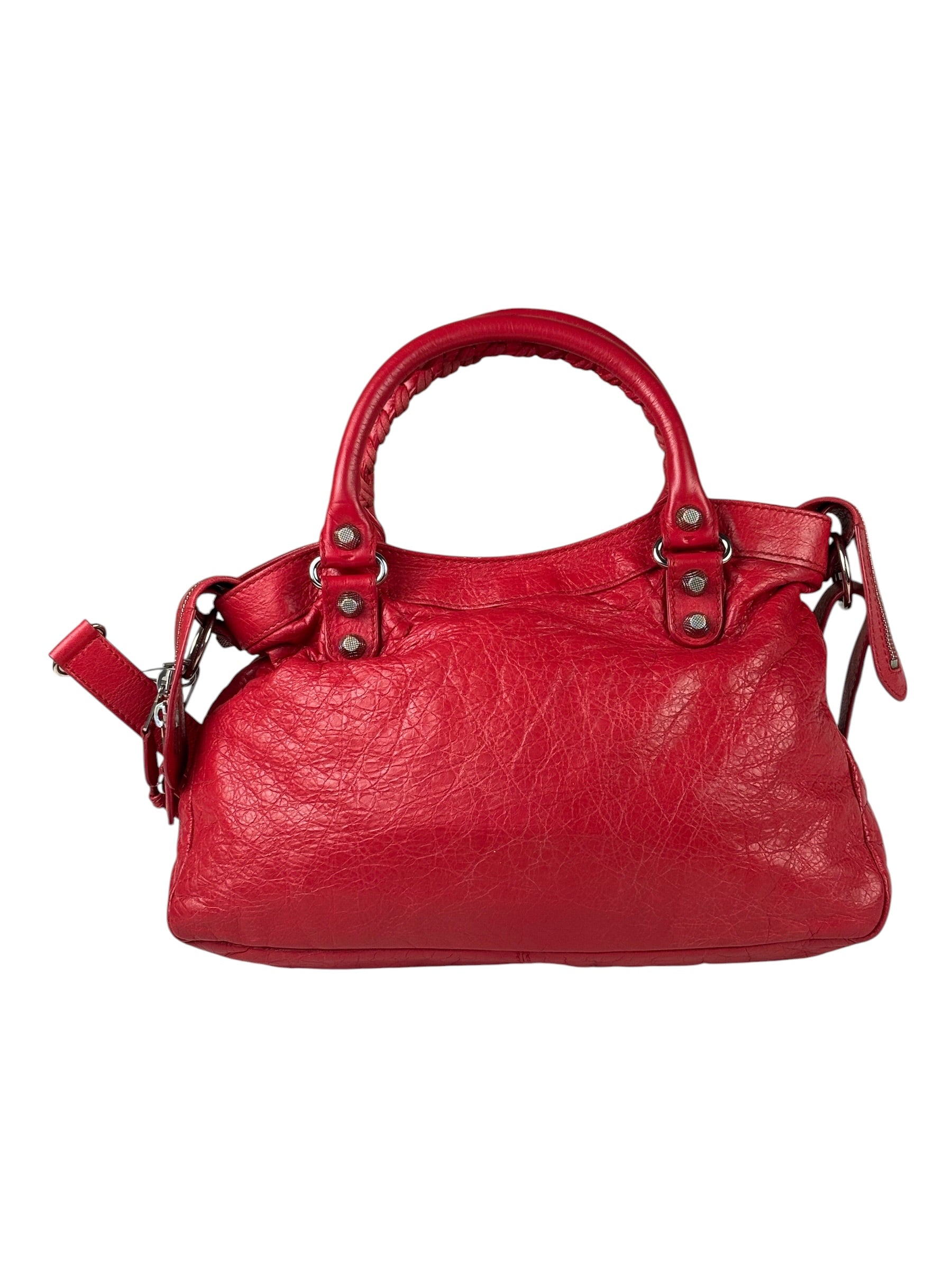 Balenciaga Red Leather Motocross City Two-Way Bag