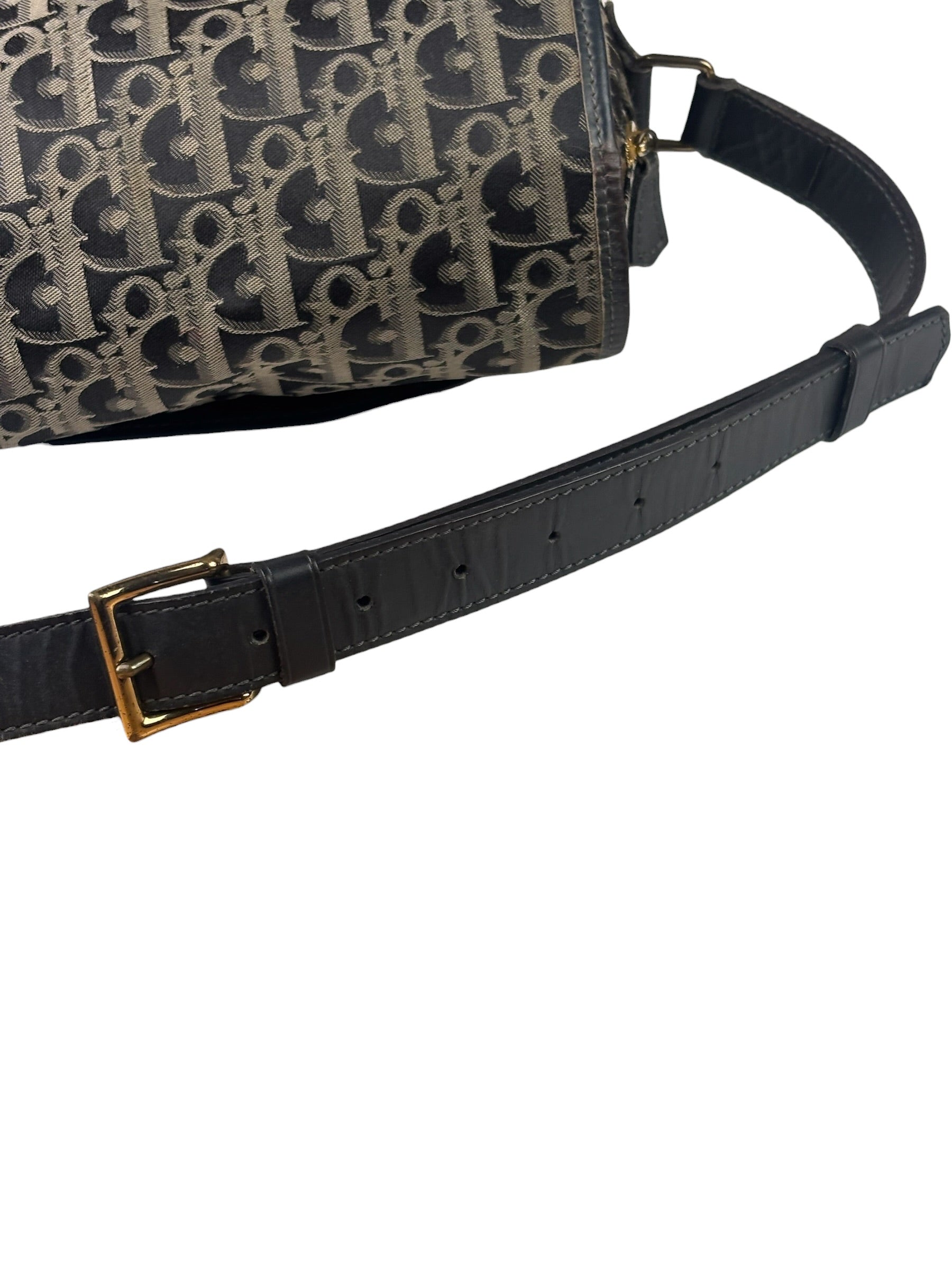 Christian Dior Vintage Black Leather Trim Trotter Crossbody Bag