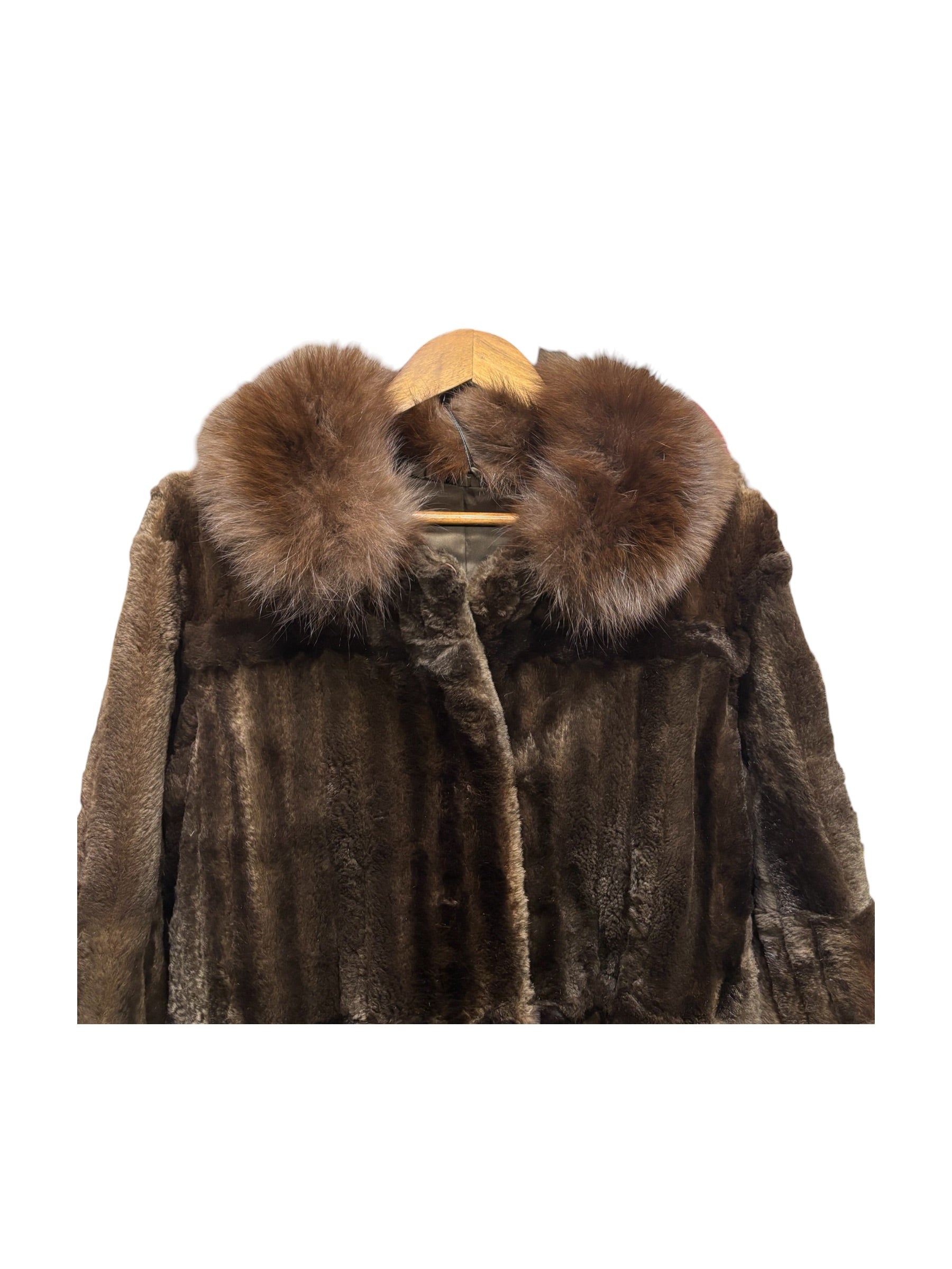 Jfa Nissin Brown Mink Fur Trim Chinchilla Fur Coat