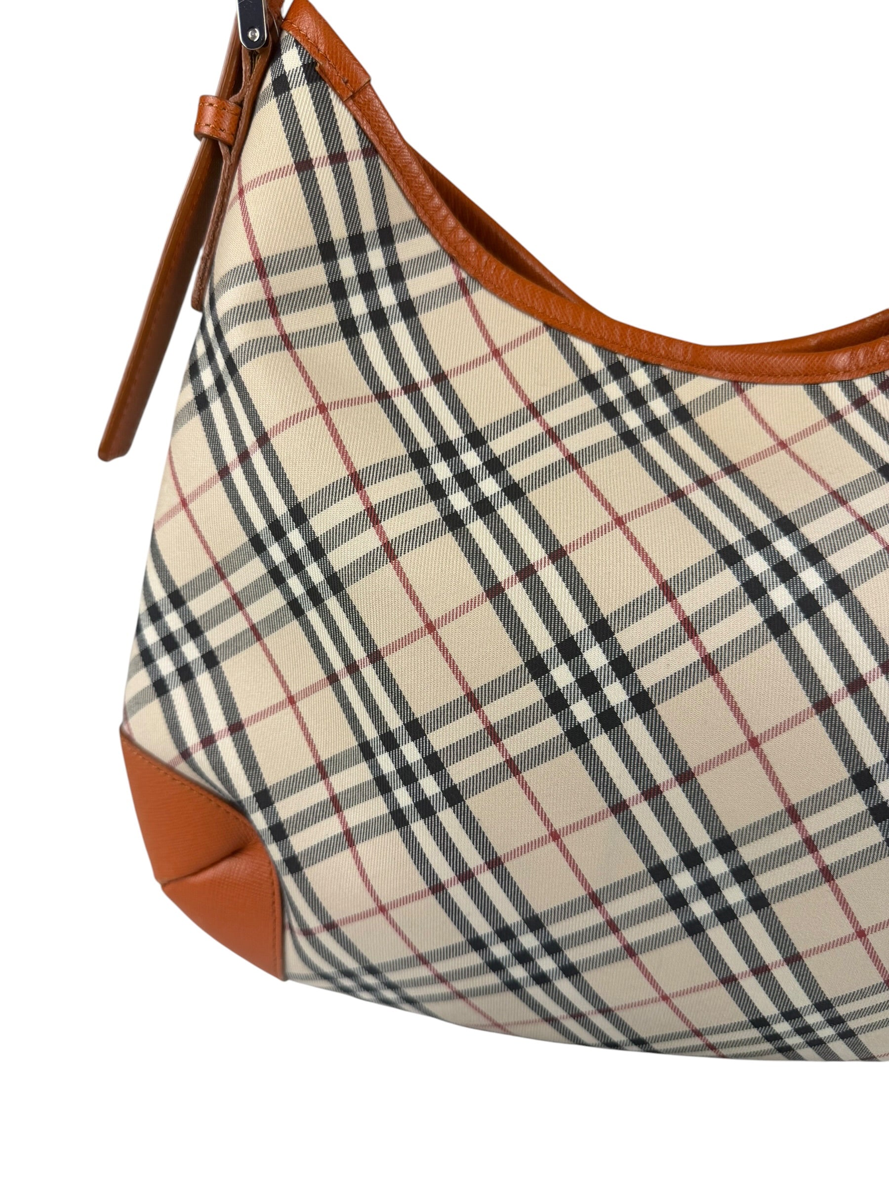 Burberry Orange Leather Trim Nova Check Hobo Bag
