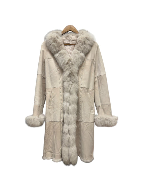 Vintage Bellucci Platinum Beige Suede Rabbit/Blue Fox Fur Long Coat