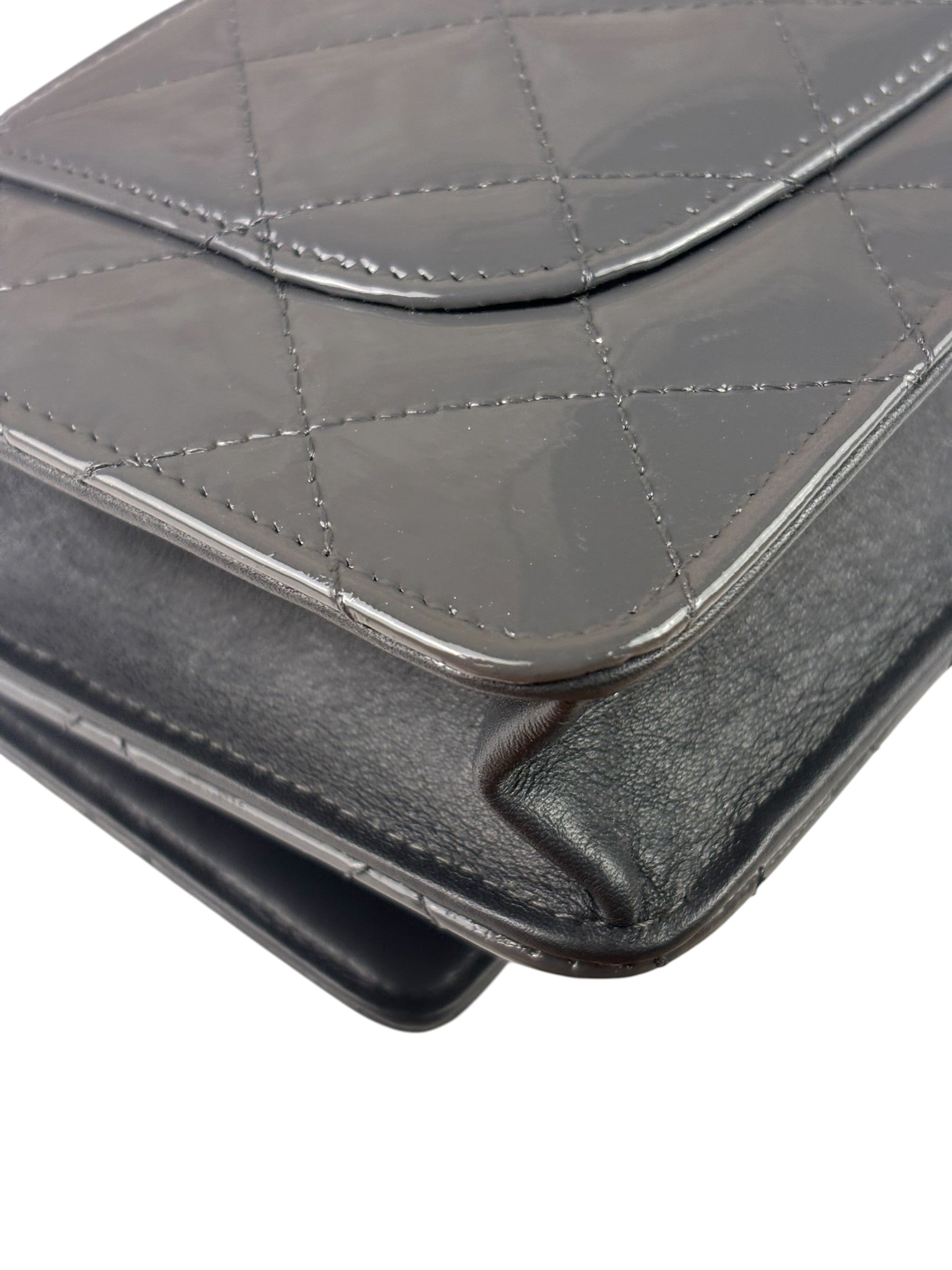 Chanel Grey Quilted Patent Leather Wallet-On-Chain 2012
