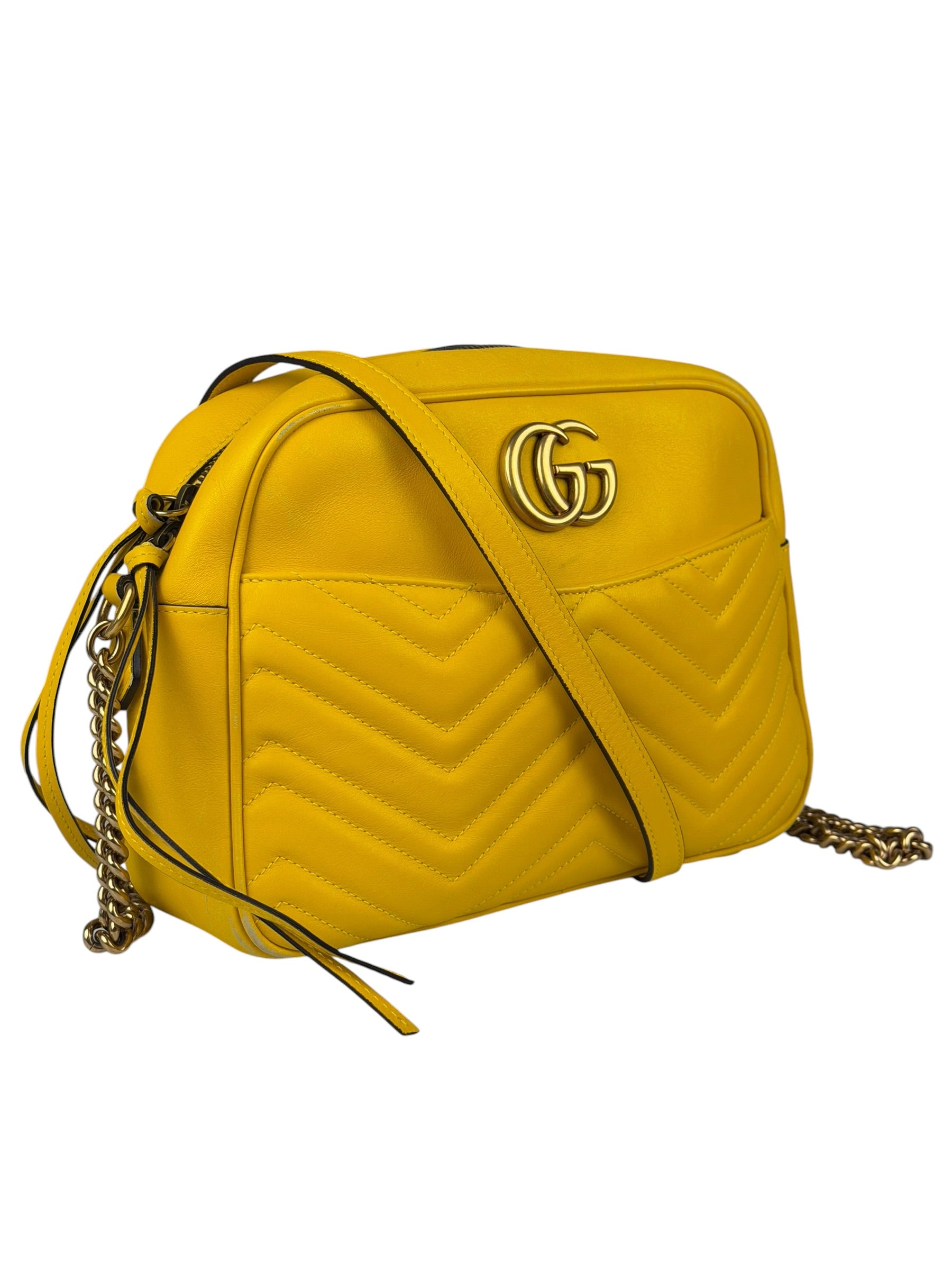 Gucci Bright Yellow GG Marmont Matelasse Shoulder Camera Bag
