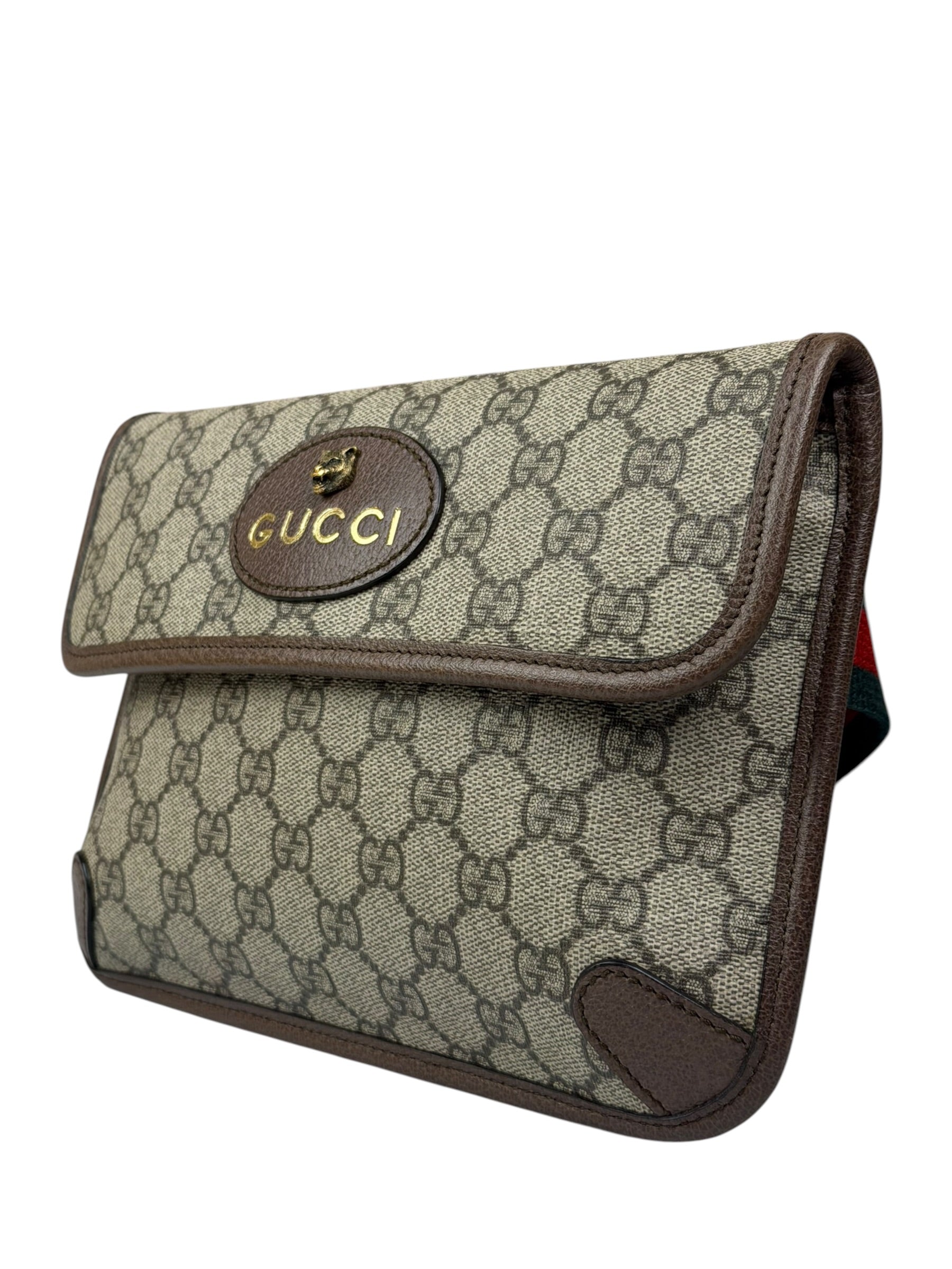 Gucci Vintage Brown Leather Trim Neo Supreme Belt Bag