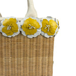 Prada Midollino Leather Trim Wicker Canvas Flower Basket