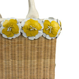 Prada Midollino Leather Trim Wicker Canvas Flower Basket