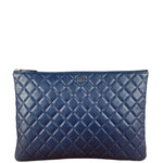 Chanel Navy Blue Leather Classic O-Case Clutch Pouch 2016