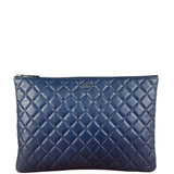 Chanel Navy Blue Leather Classic O-Case Clutch Pouch 2016