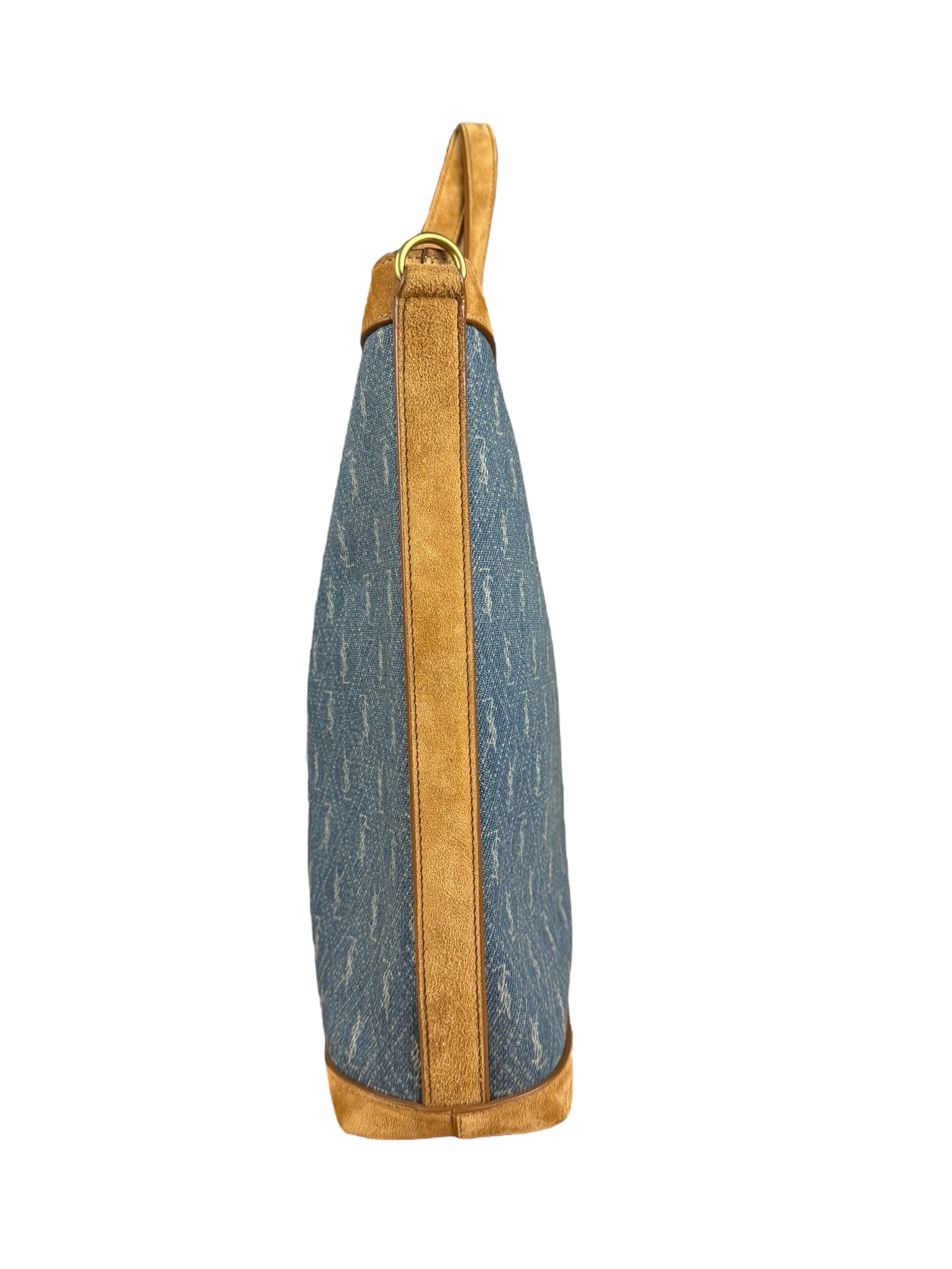 Saint Laurent Monogram Print Denim Bucket Tote