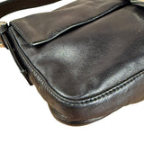 Fendi Vintage Black Leather Marble Buckle Baguette