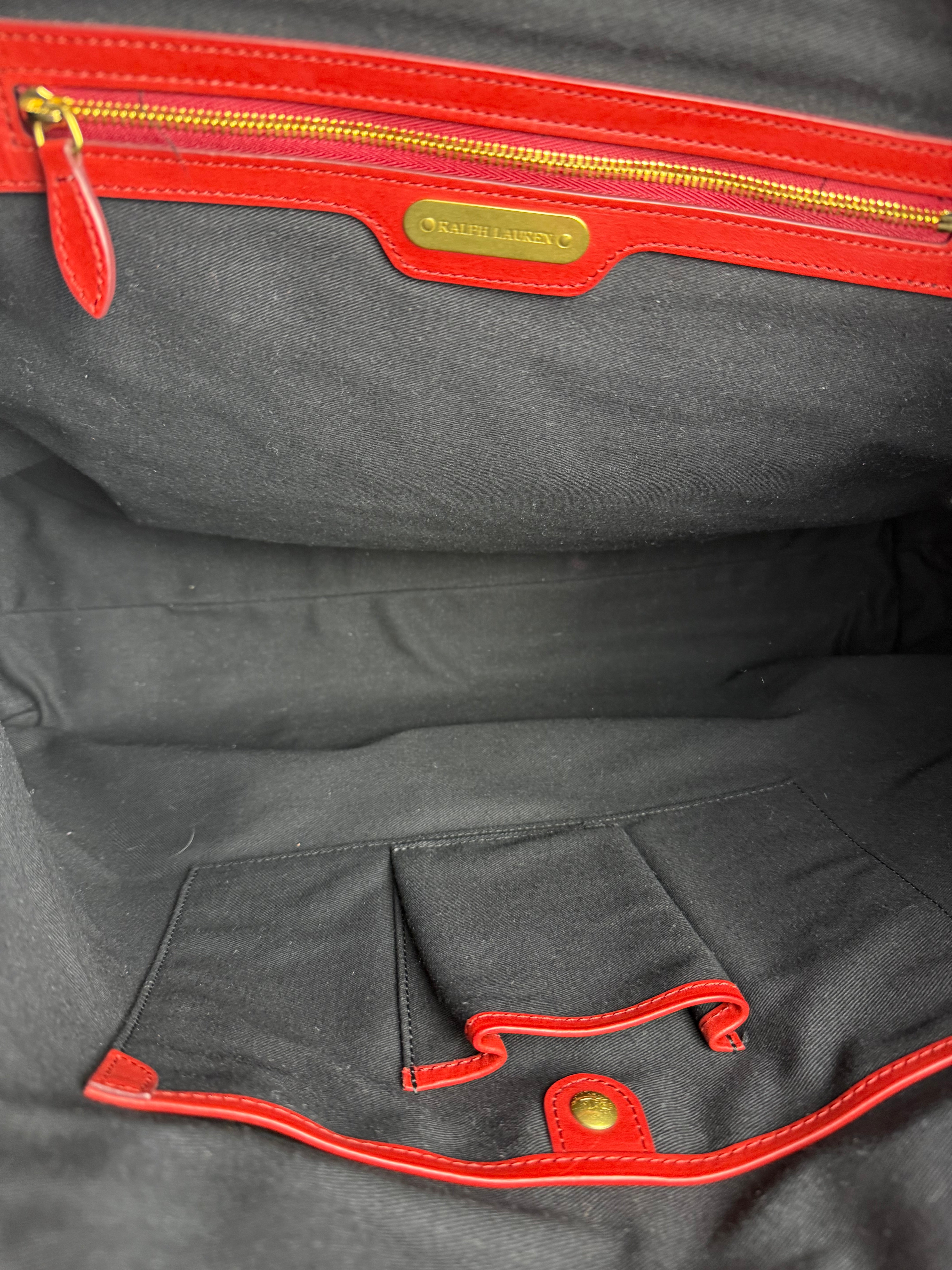 Polo Ralph Lauren Red Woven Leather Tote