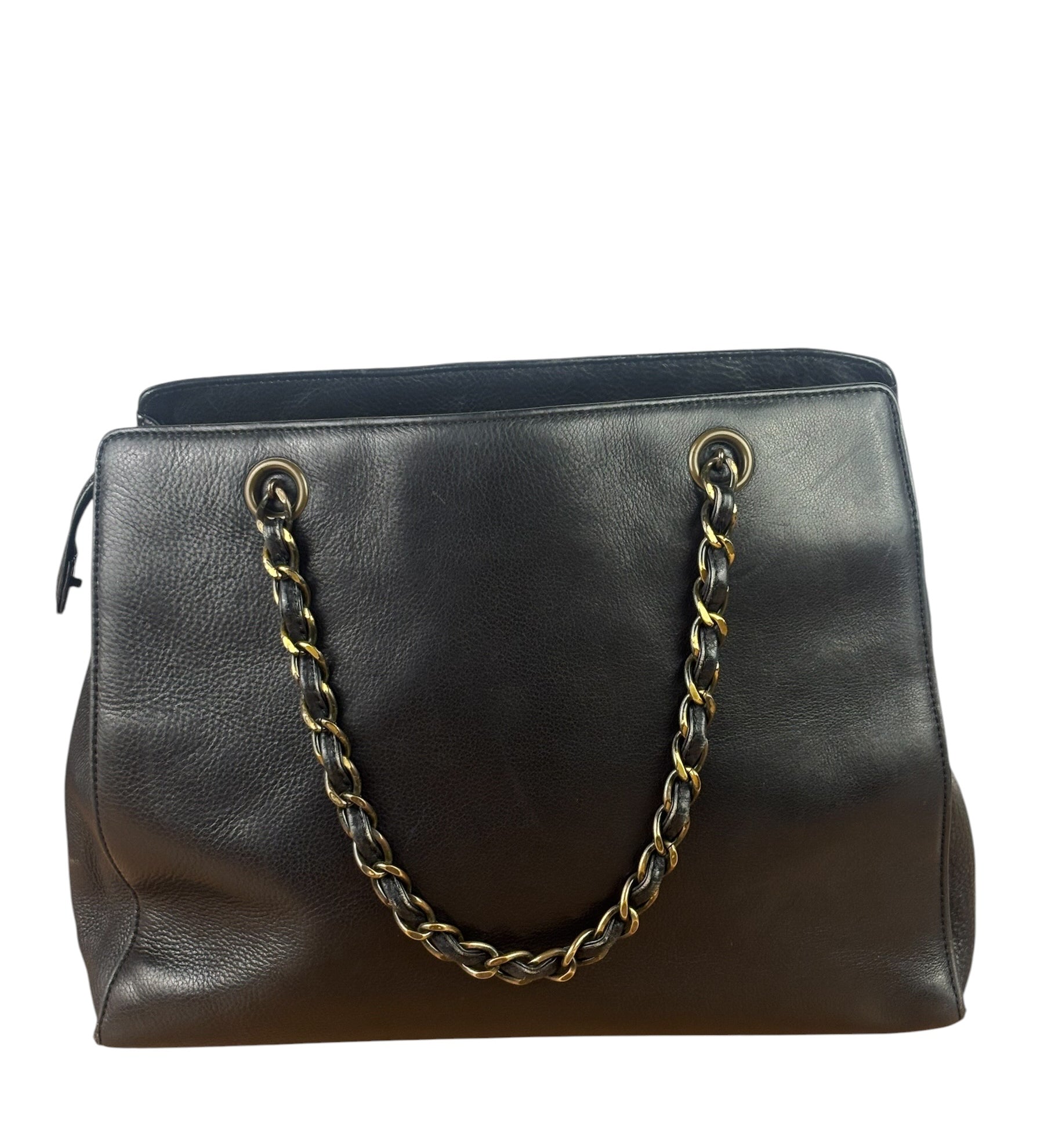 Chanel Vintage Black Calfskin Front Pocket Tote 1997
