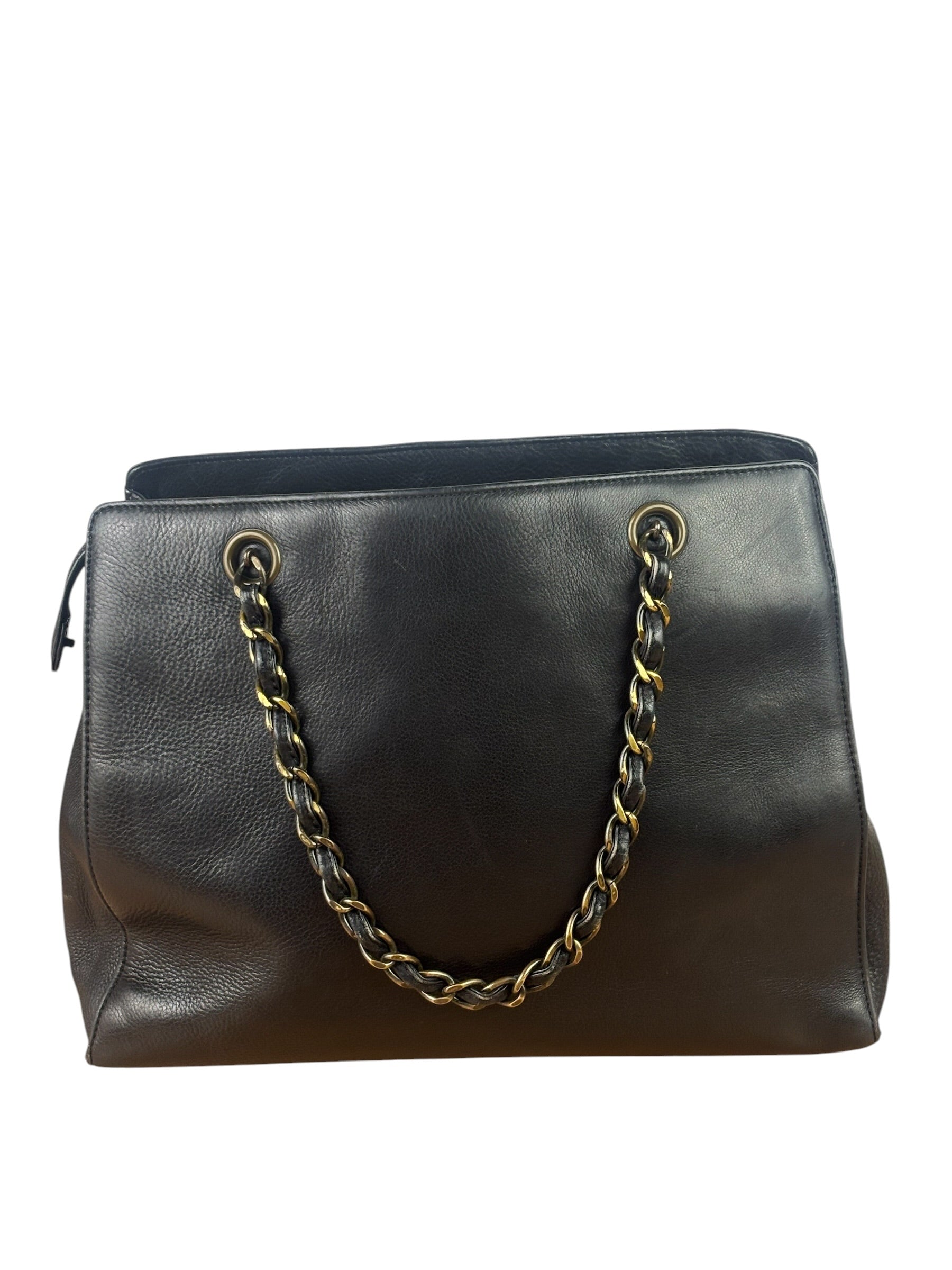 Chanel Vintage Black Calfskin Front Pocket Tote 1997