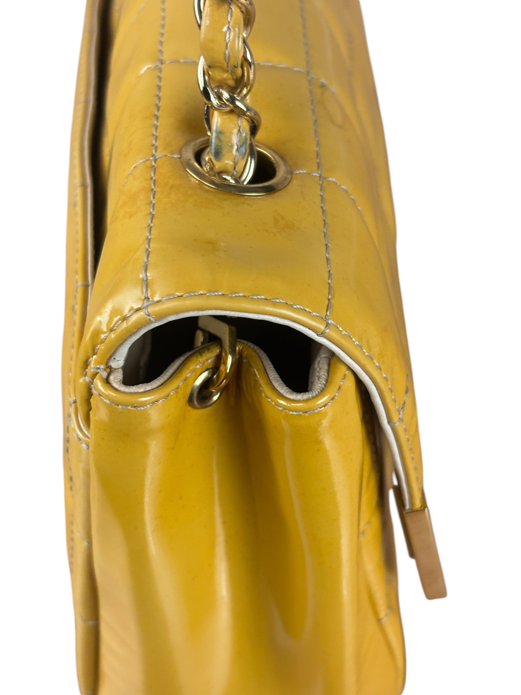 Chanel Yellow Patent Chocolate Bar Quilted CC Shoulder Bag 2002