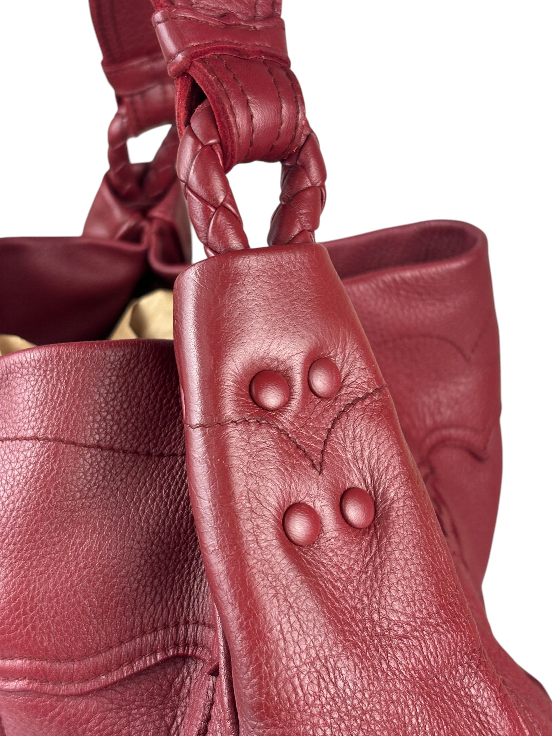 Bottega Veneta Red Leather Intrecciato Trim Hobo Bag