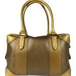 Fendi Metalic Gold Patent Pebbled Leather Media Boston Bag