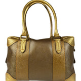 Fendi Metalic Gold Patent Pebbled Leather Media Boston Bag
