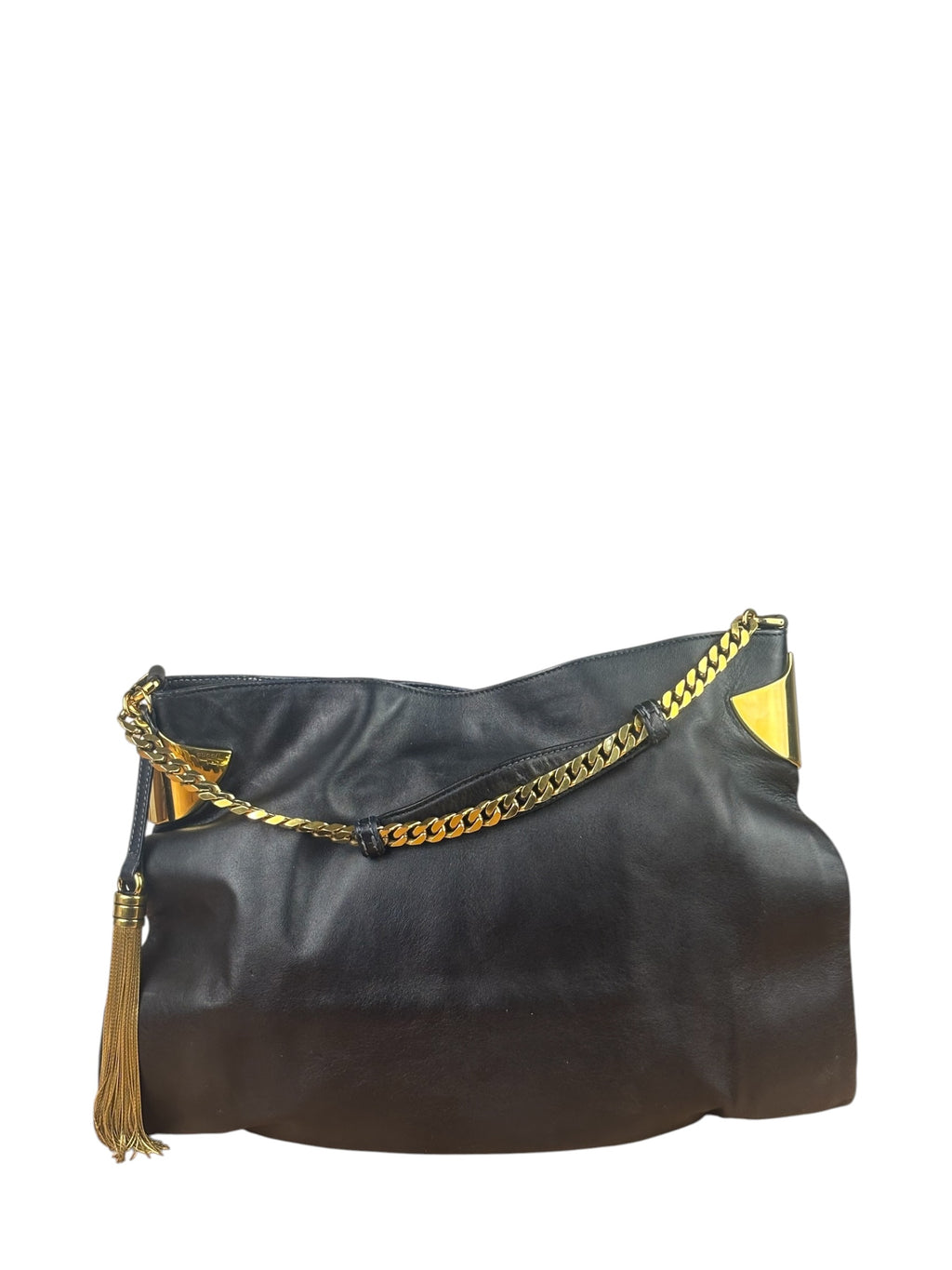 Gucci Black Leather 1970 Chain Hobo Bag