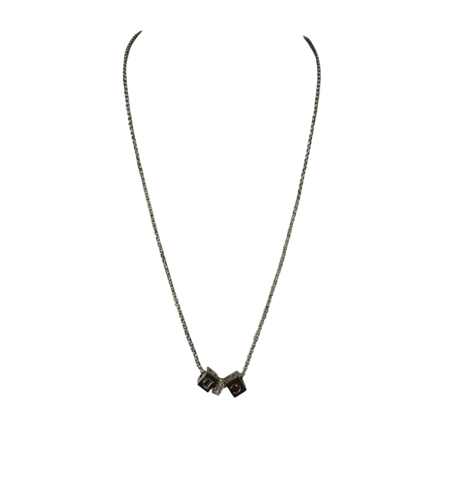 Christian Dior Silver Cubic C&D Charms Necklace