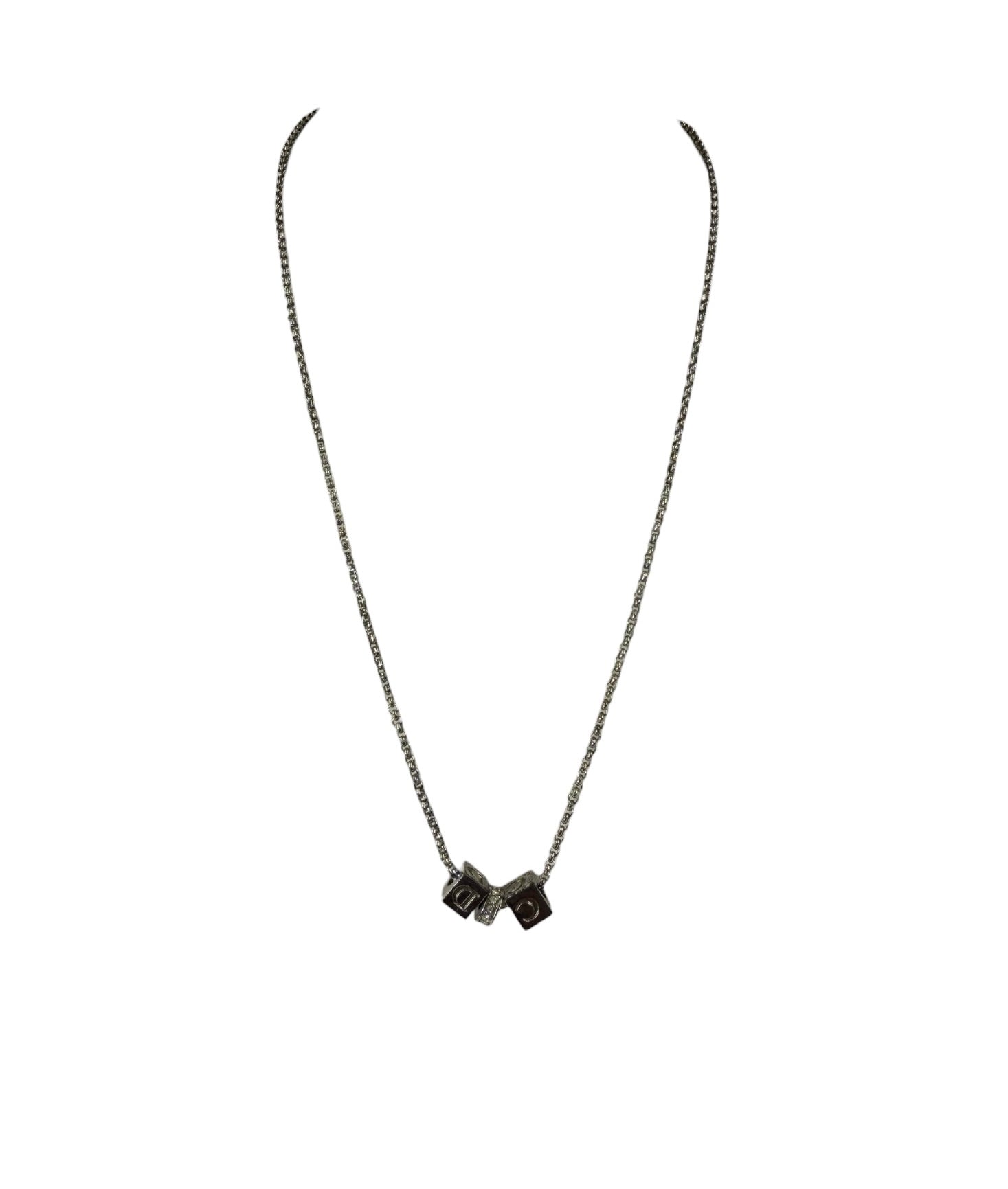 Christian Dior Silver Cubic C&D Charms Necklace