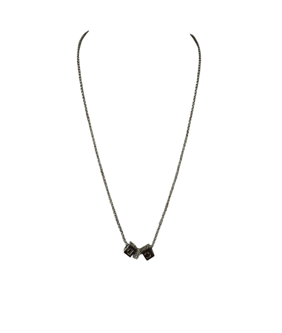 Christian Dior Silver Cubic C&D Charms Necklace