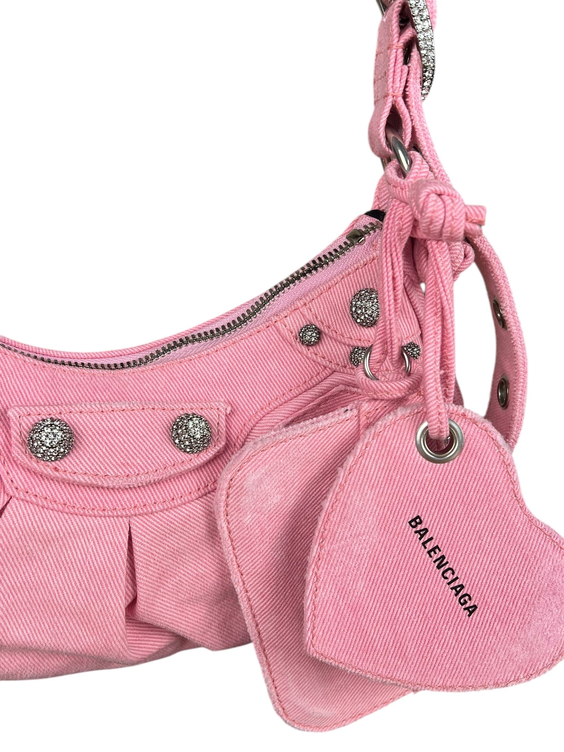 Balenciaga Pink Denim Le Cagole Shoulder Bag