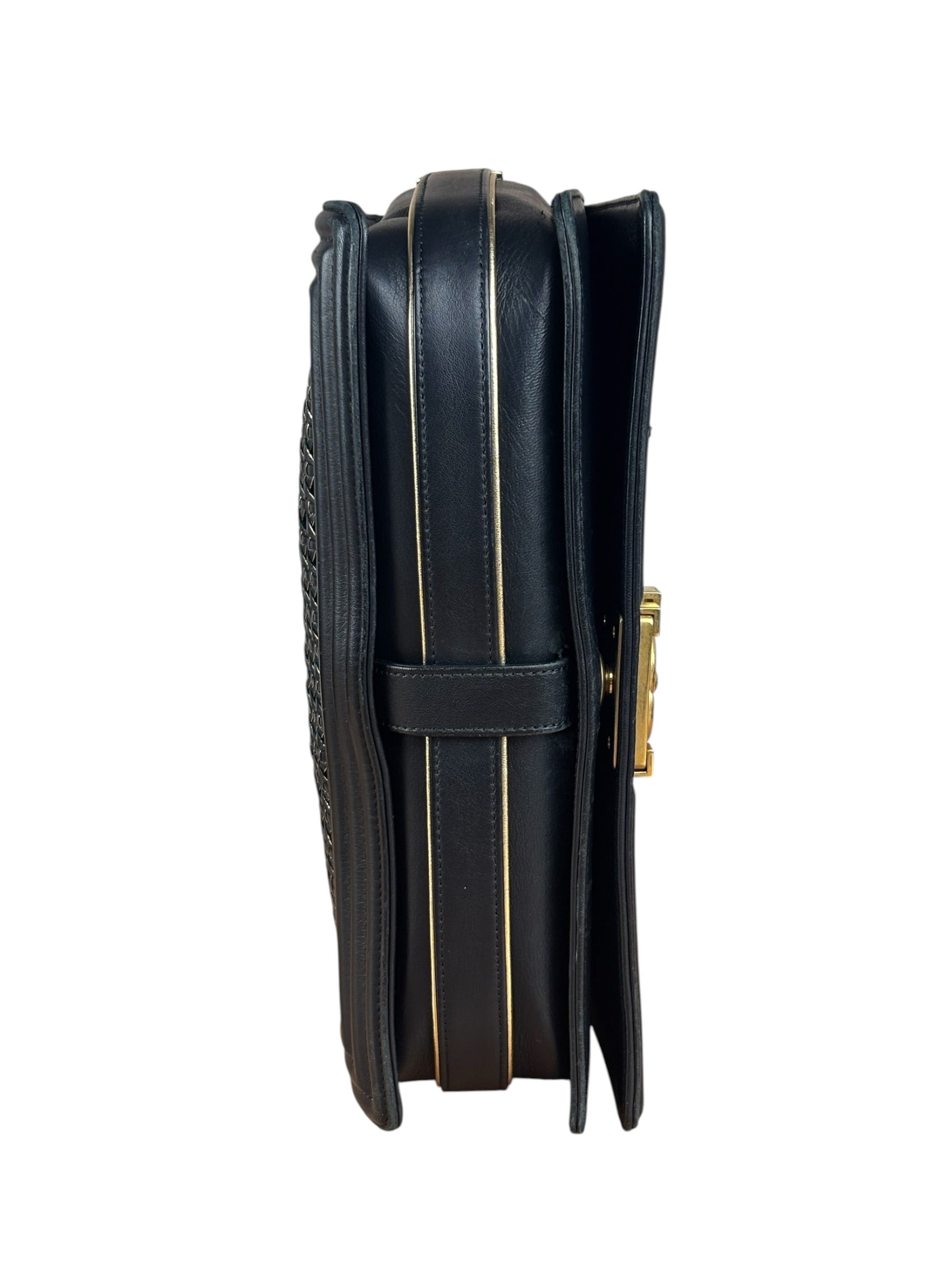 Chanel Black Leather Braided Boy Flap Shoulder Bag 2014