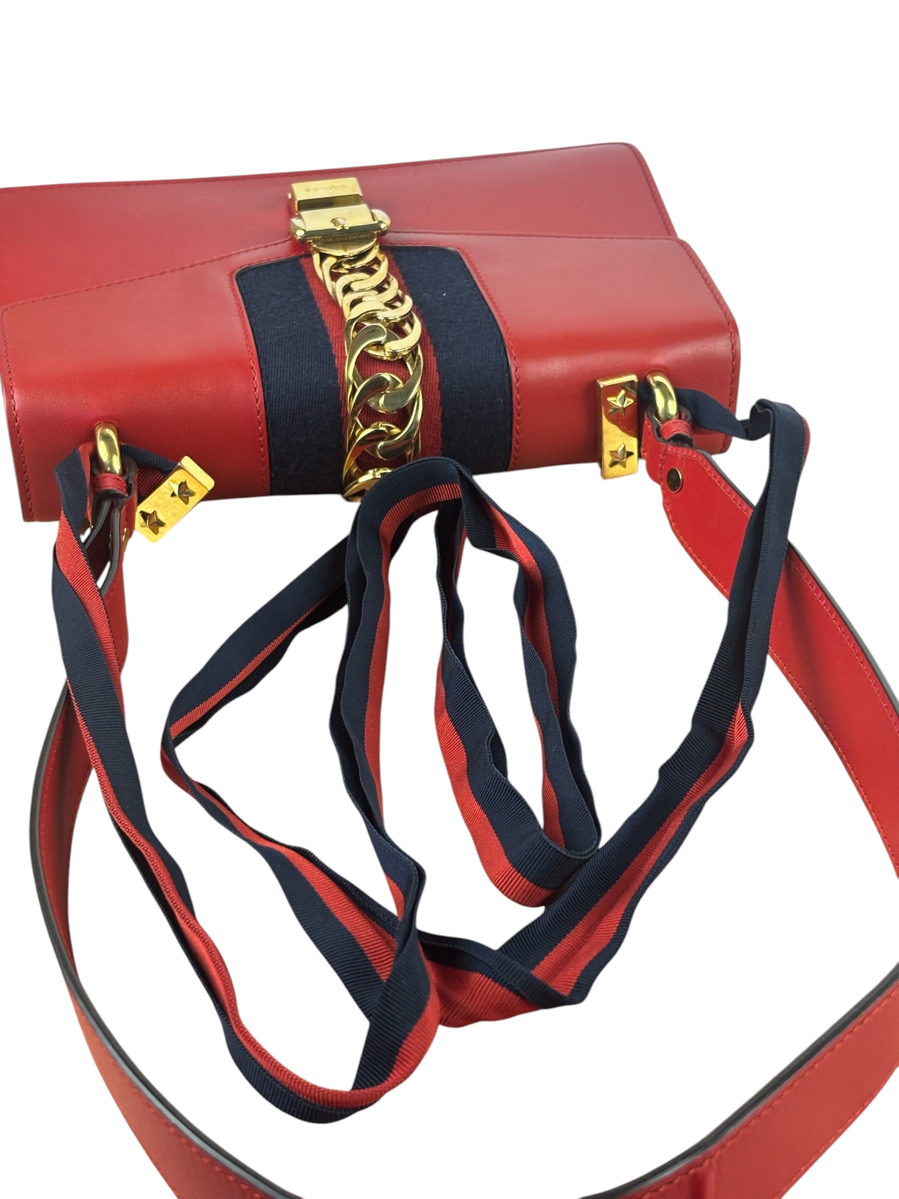 Gucci Red Leather Sylvie Shoulder Bag