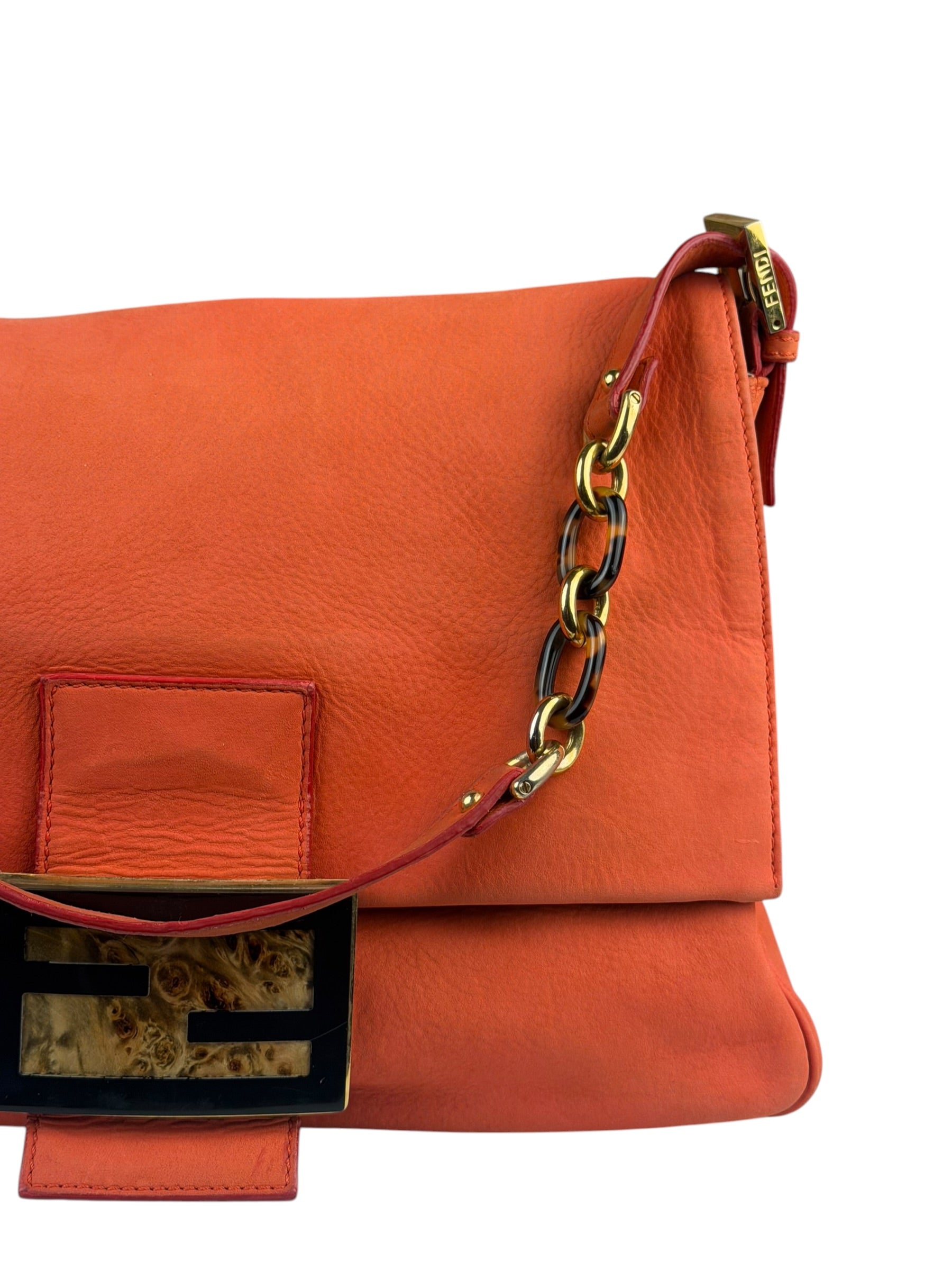 Fendi Vintage Peachy Suede/Leather Forever Flap Mamma Baguette