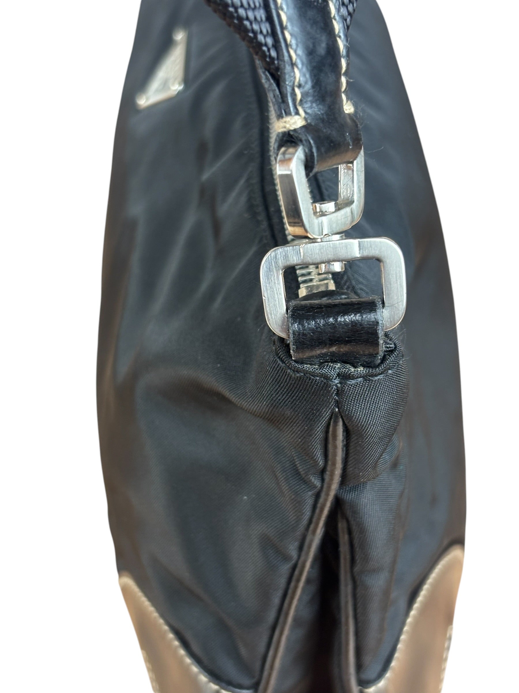 Prada Black Tessuto Nylon Leather Trim Shoulder Bag