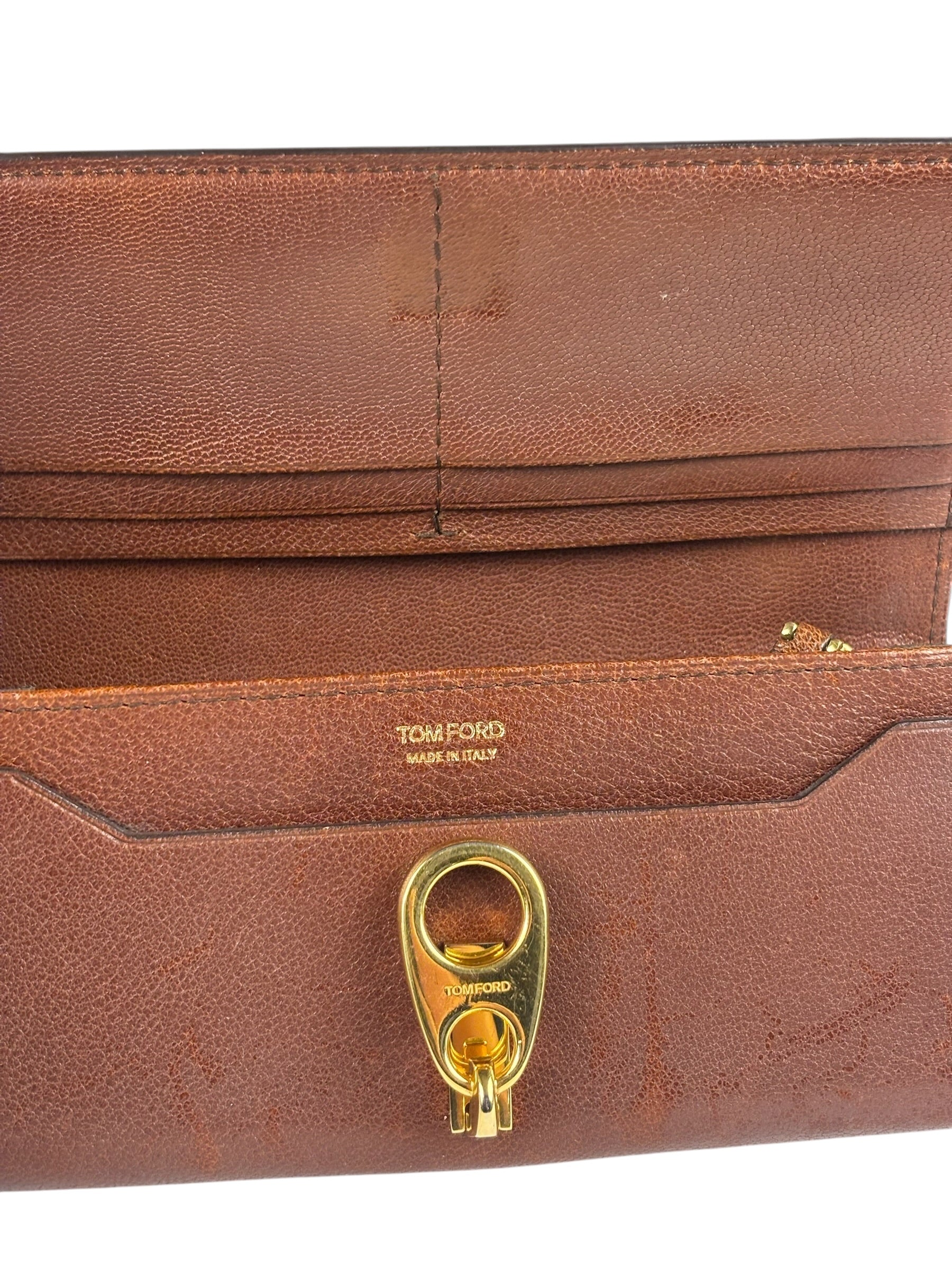 Tom Ford Brown Leather Flap Bi-Fold Wallet