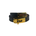 Hermes Black Leather Kelly Double Tour Bracelet