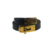 Hermes Black Leather Kelly Double Tour Bracelet
