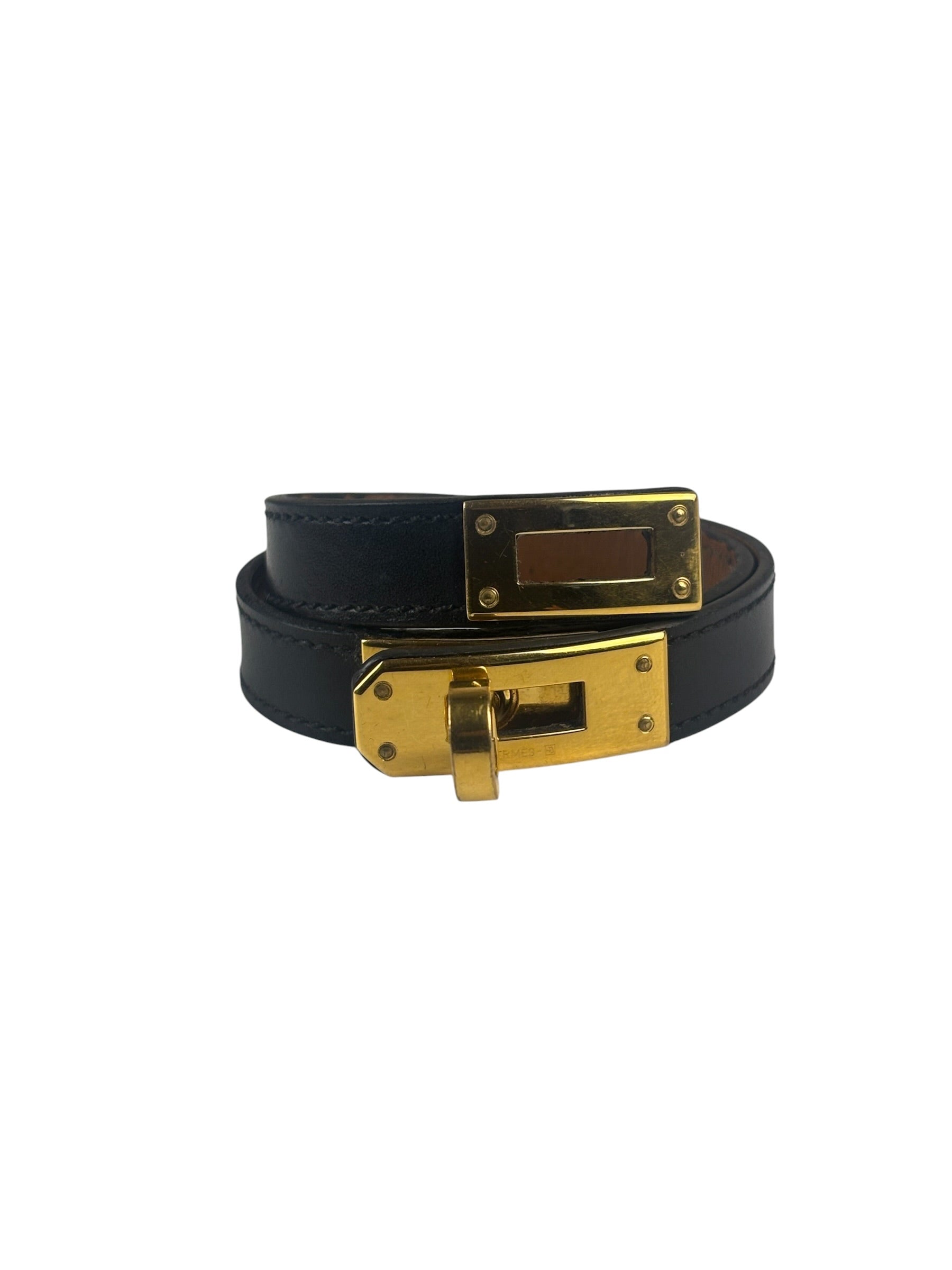Hermes Black Leather Kelly Double Tour Bracelet