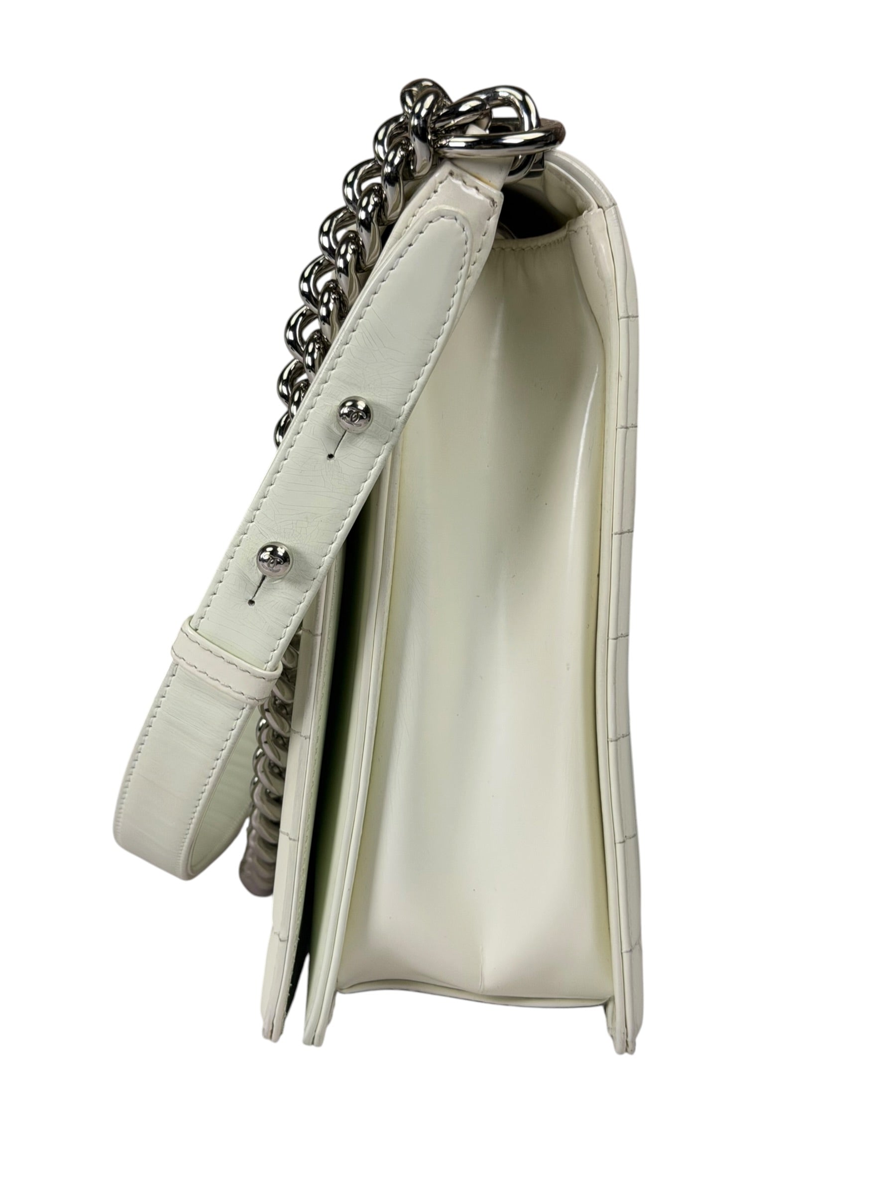 Chanel White Brushed Leather L Boy Bag 2012