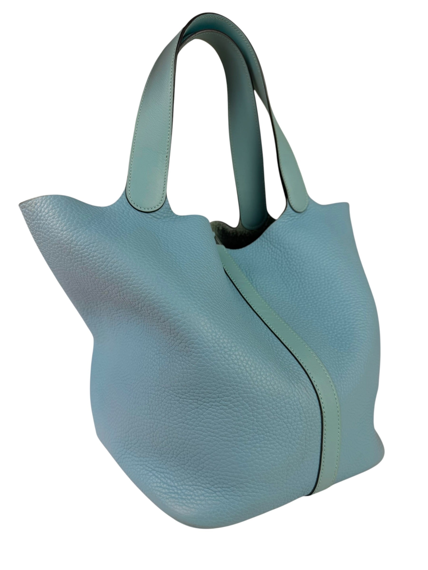 Hermes Blue Leather Picotin Lock 18 Bucket Bag