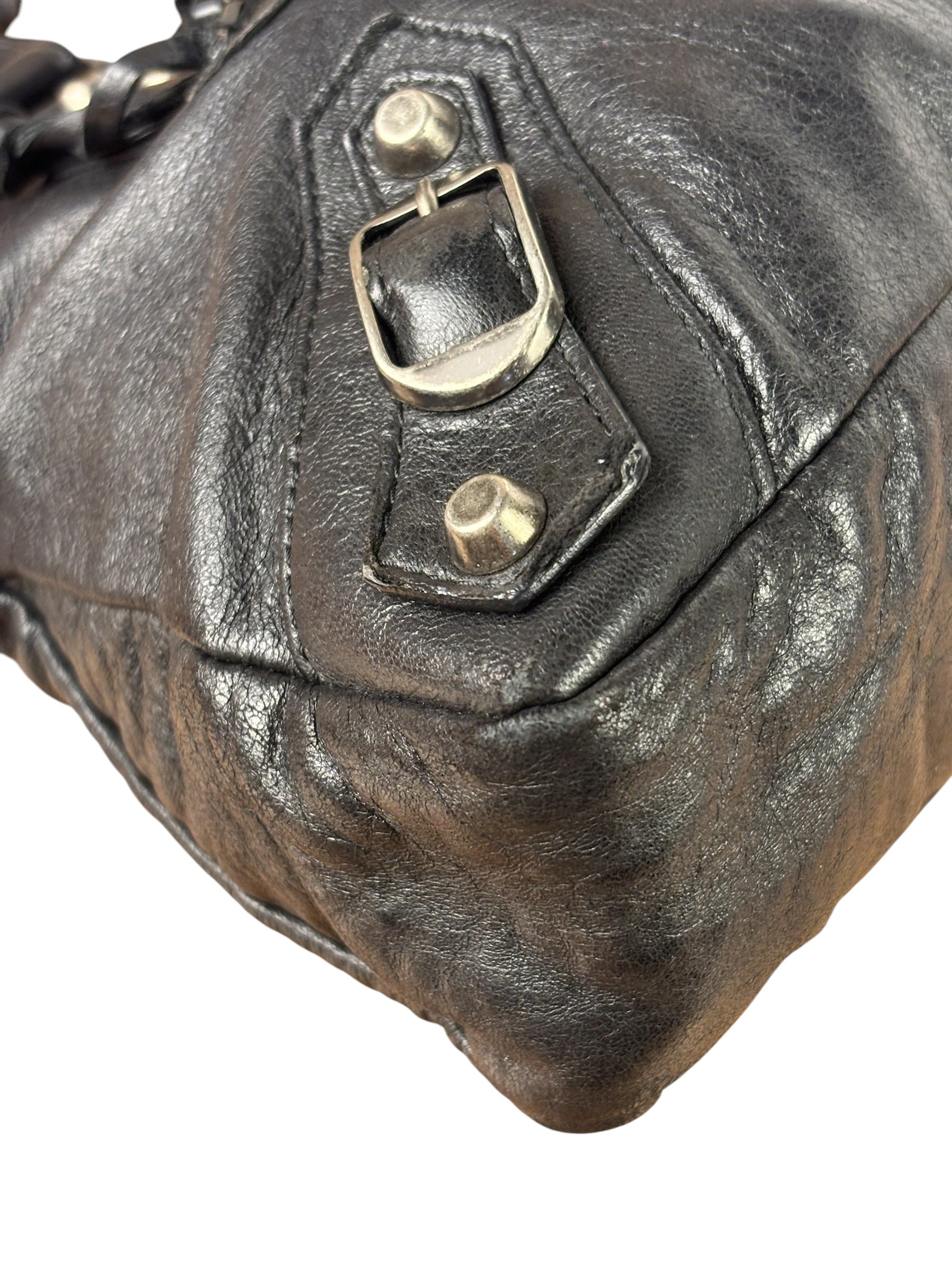 Balenciaga Black Leather Moto City Two-Way Bag