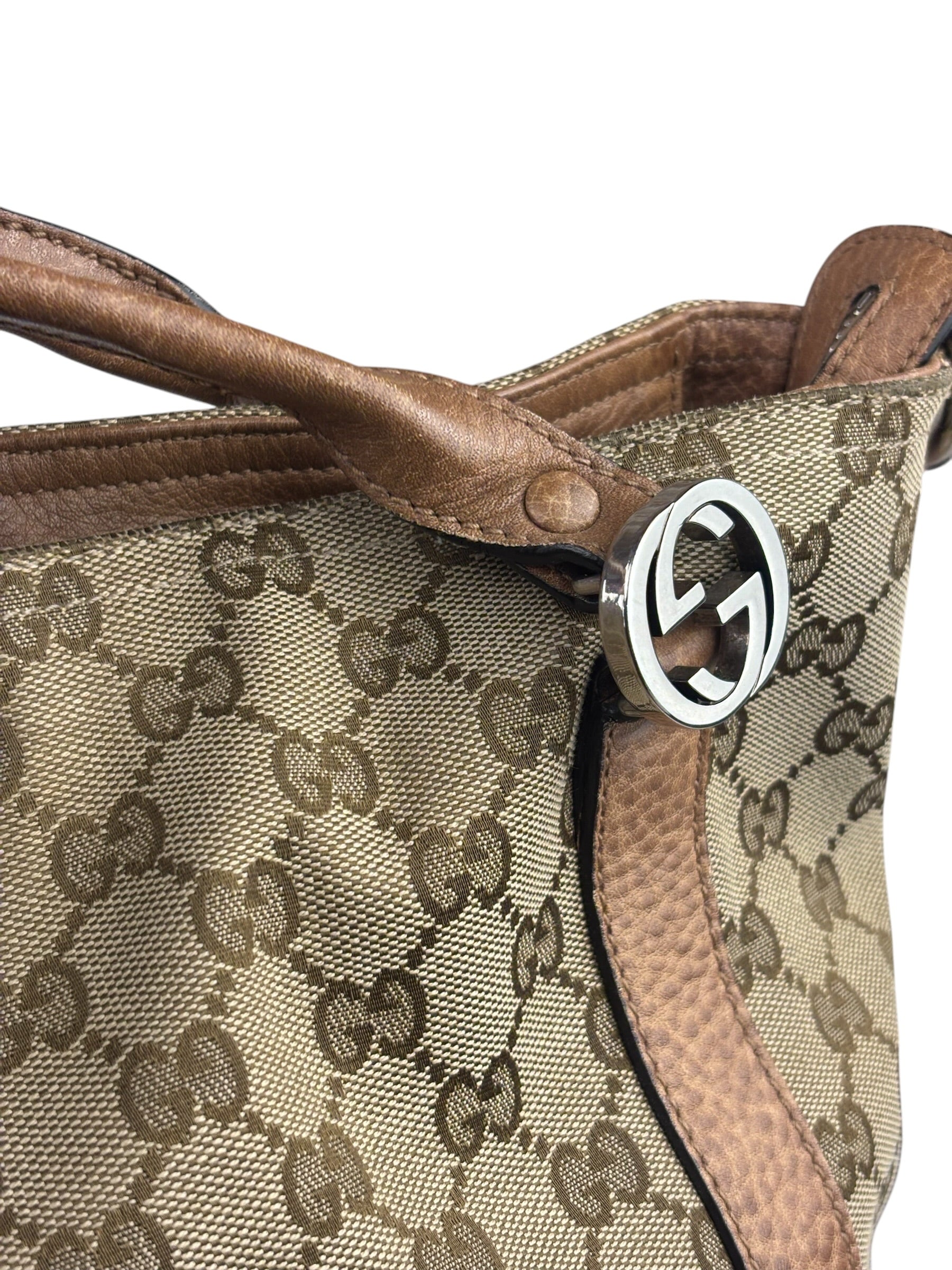 Gucci Beige/Brown Leather GG Satchel Two-Way Bag