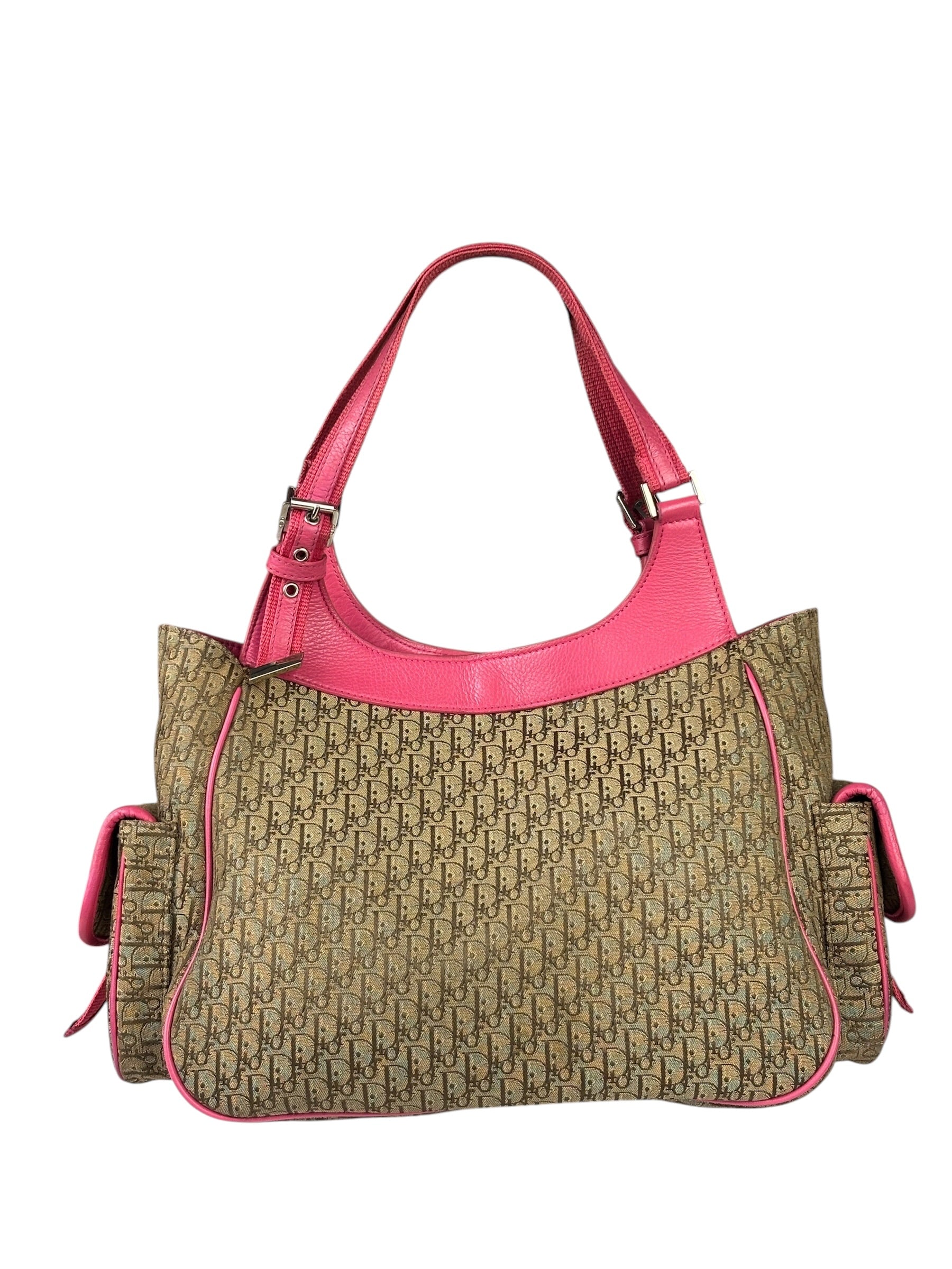 Christian Dior Vintage Pink Leather Trim Diorssimo Street Chic Shoulder Bag