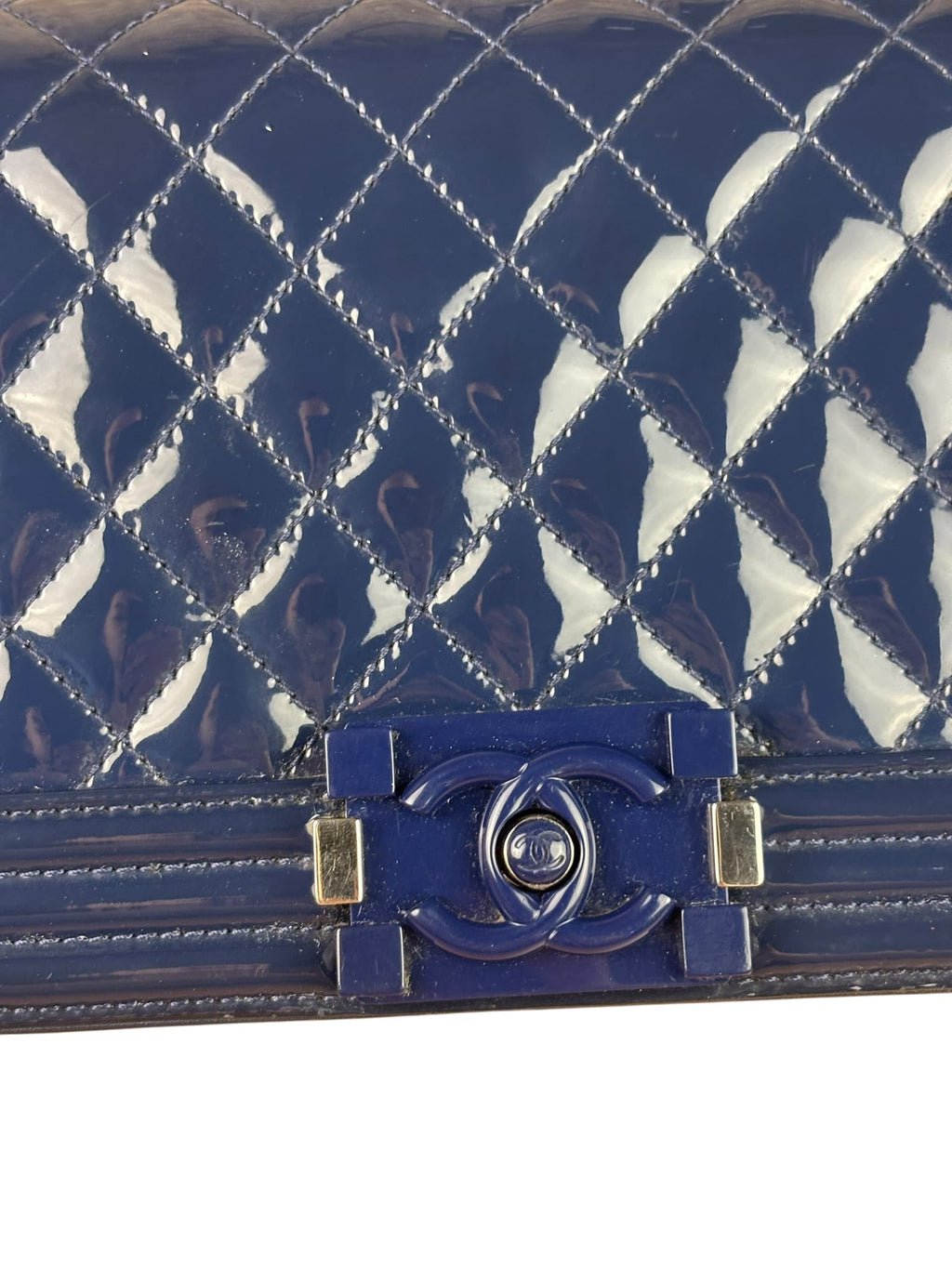 Chanel Navy Patent Quilted Leather Boy Flap Bag 2016