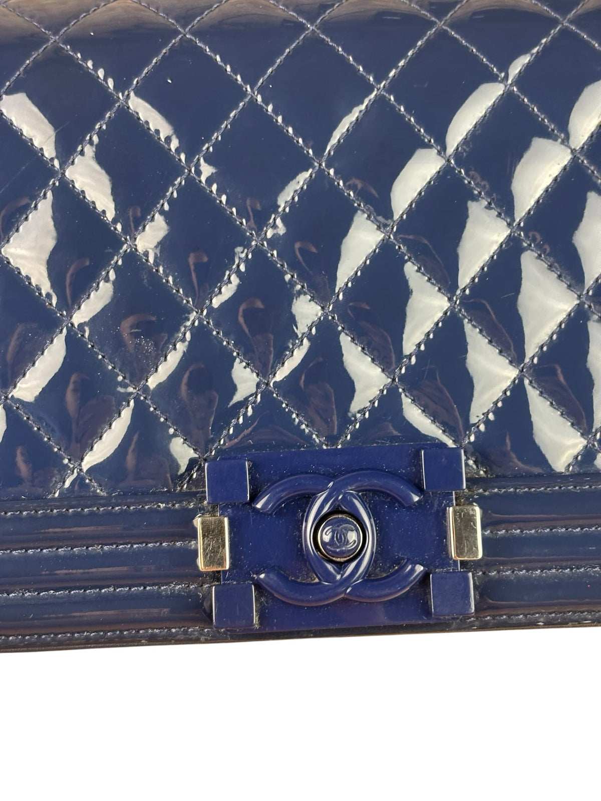 Chanel Navy Patent Quilted Leather Boy Flap Bag 2016