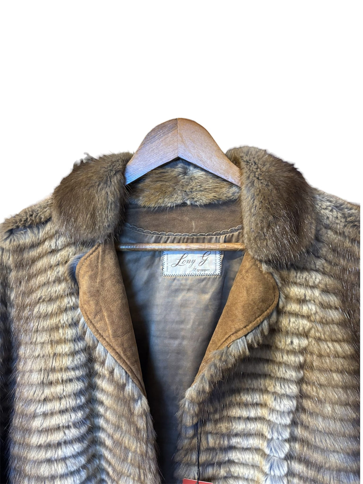 Vintage Gopper Crop Fit Striped Brown Mink Fur Coat